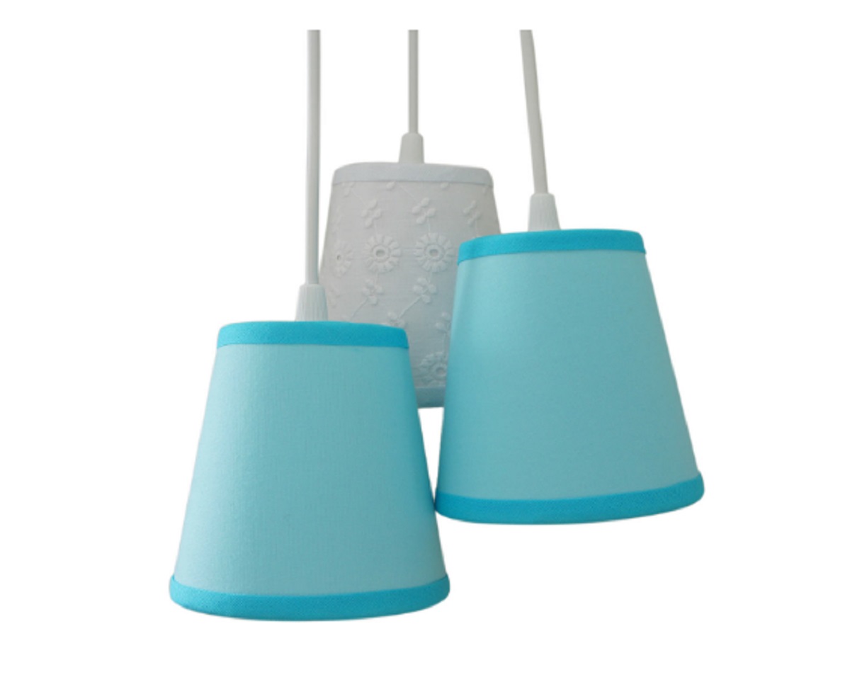 Lustre Pendente Baby Triplo Azul e Renda