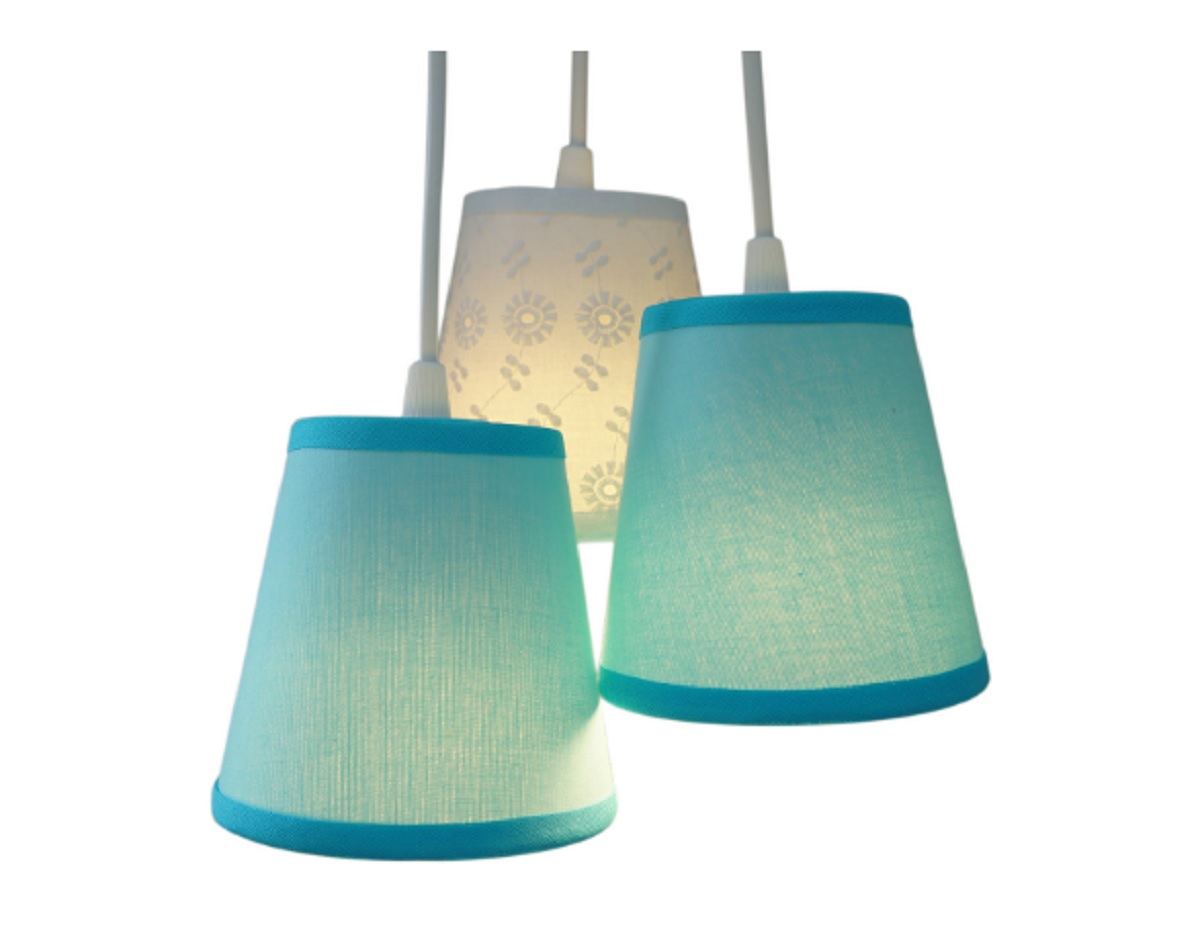Lustre Pendente Baby Triplo Azul e Renda