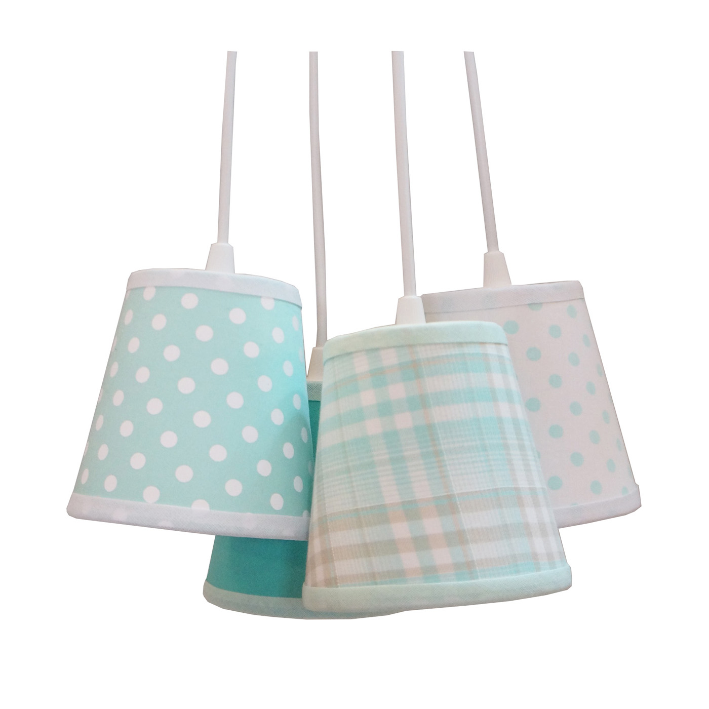 Lustre Pendente Baby Xadrez e Poá Verde Água e Branco