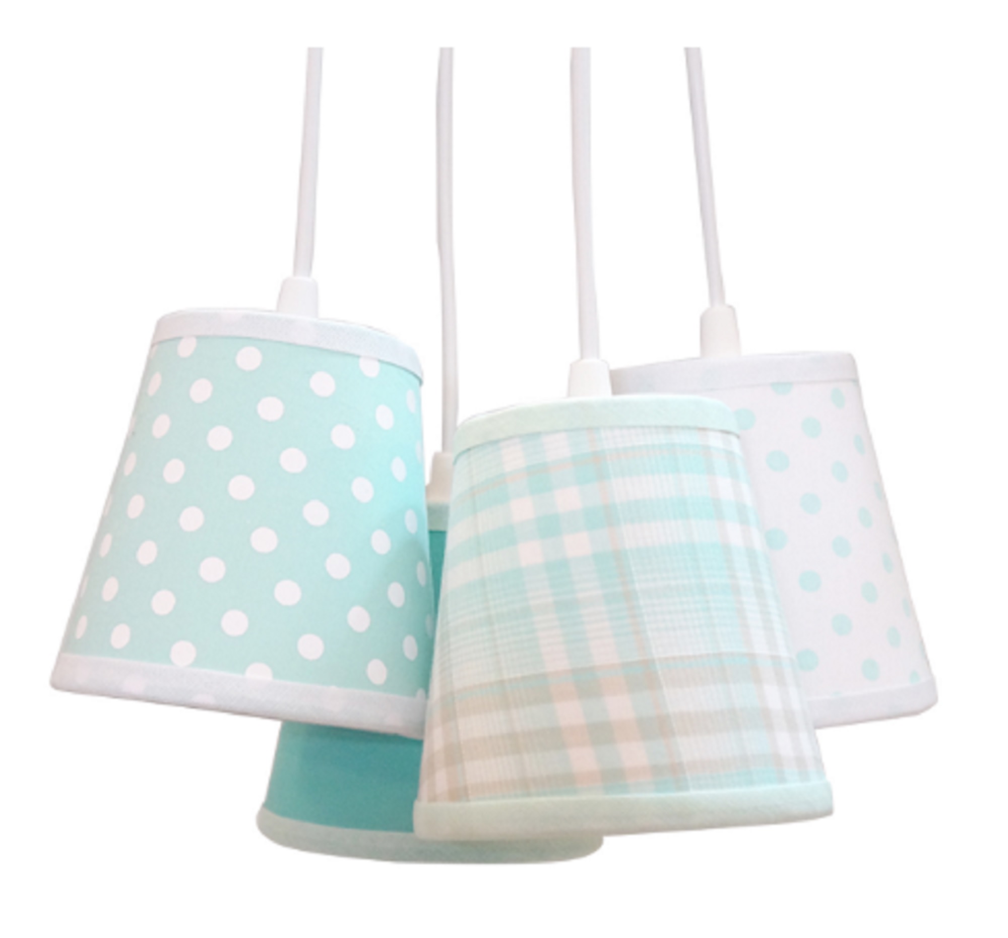 Lustre Pendente Baby Xadrez e Poá Verde Água e Branco