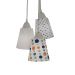 Lustre Pendente Bebê  Bege com Poás e Triângulos Tons de Laranja, Verde e Azul Marinho