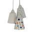 Lustre Pendente Bebê  Bege com Poás e Triângulos Tons de Laranja, Verde e Azul Marinho
