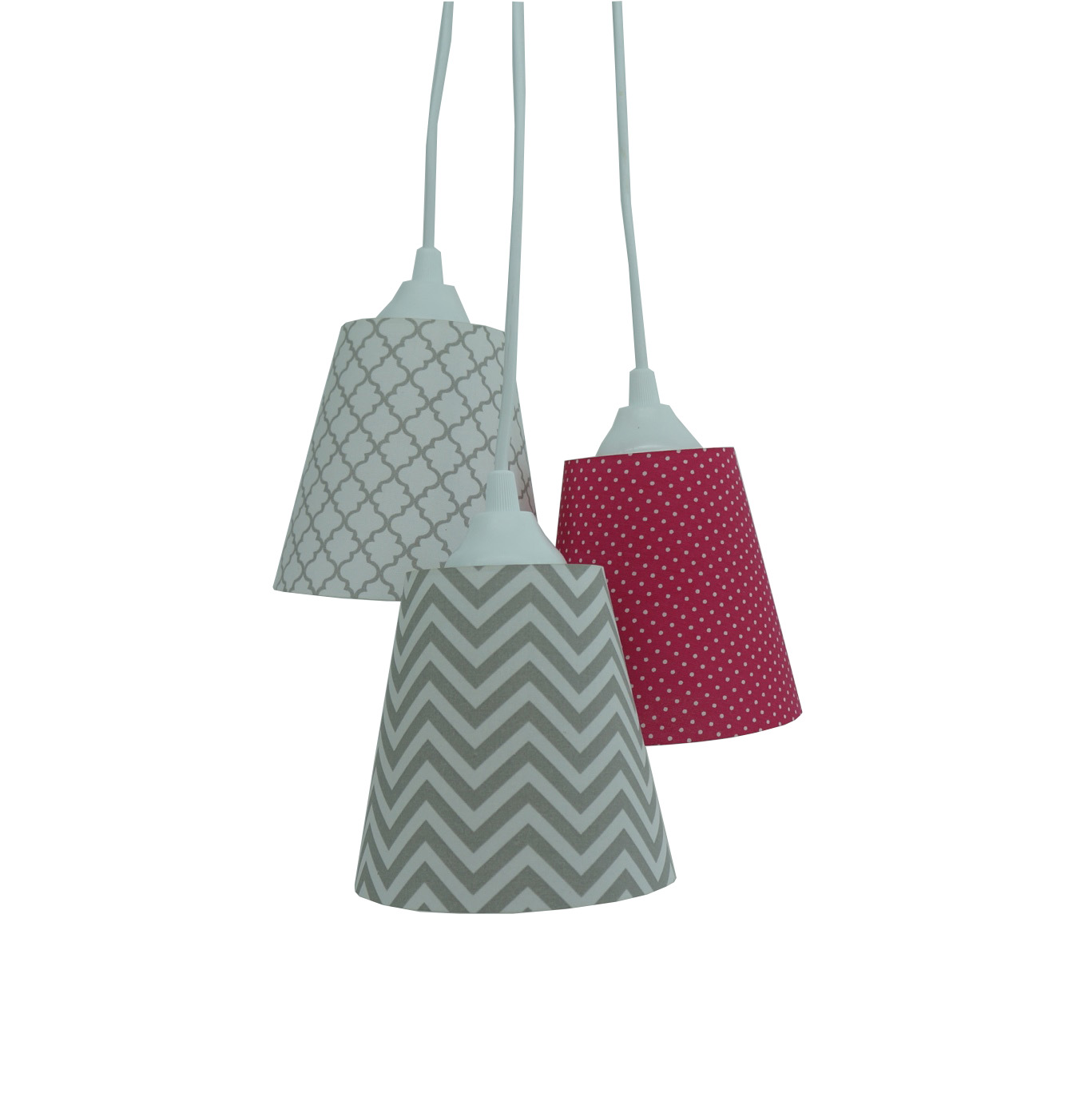 Lustre Pendente Bebê Cacho Chevron Cinza e Pink