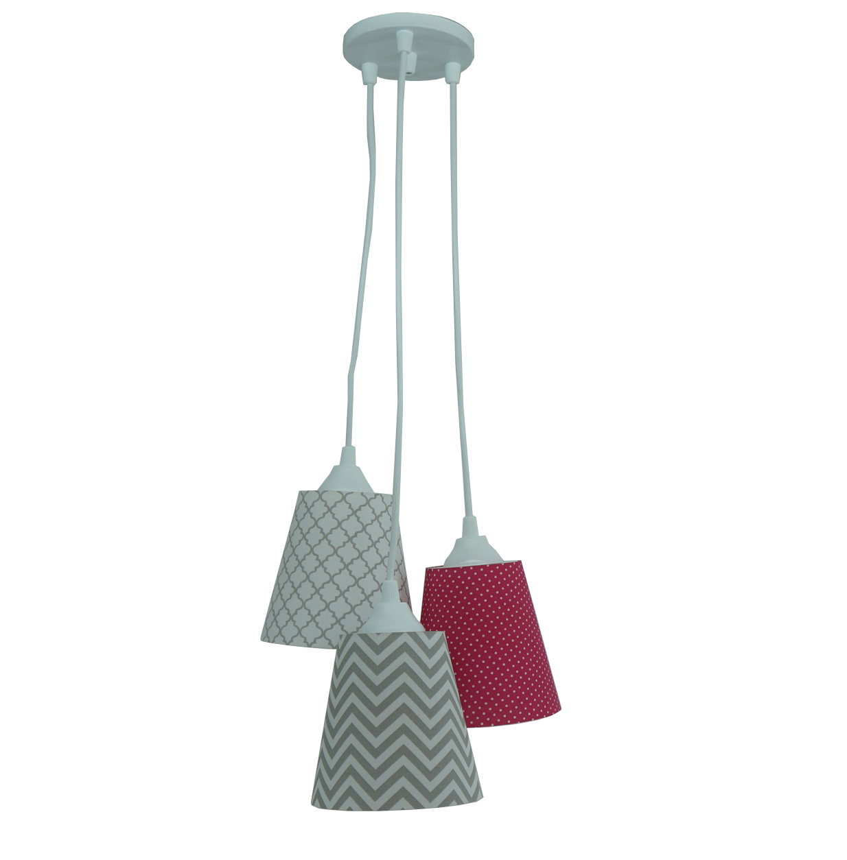 Lustre Pendente Bebê Cacho Chevron Cinza e Pink