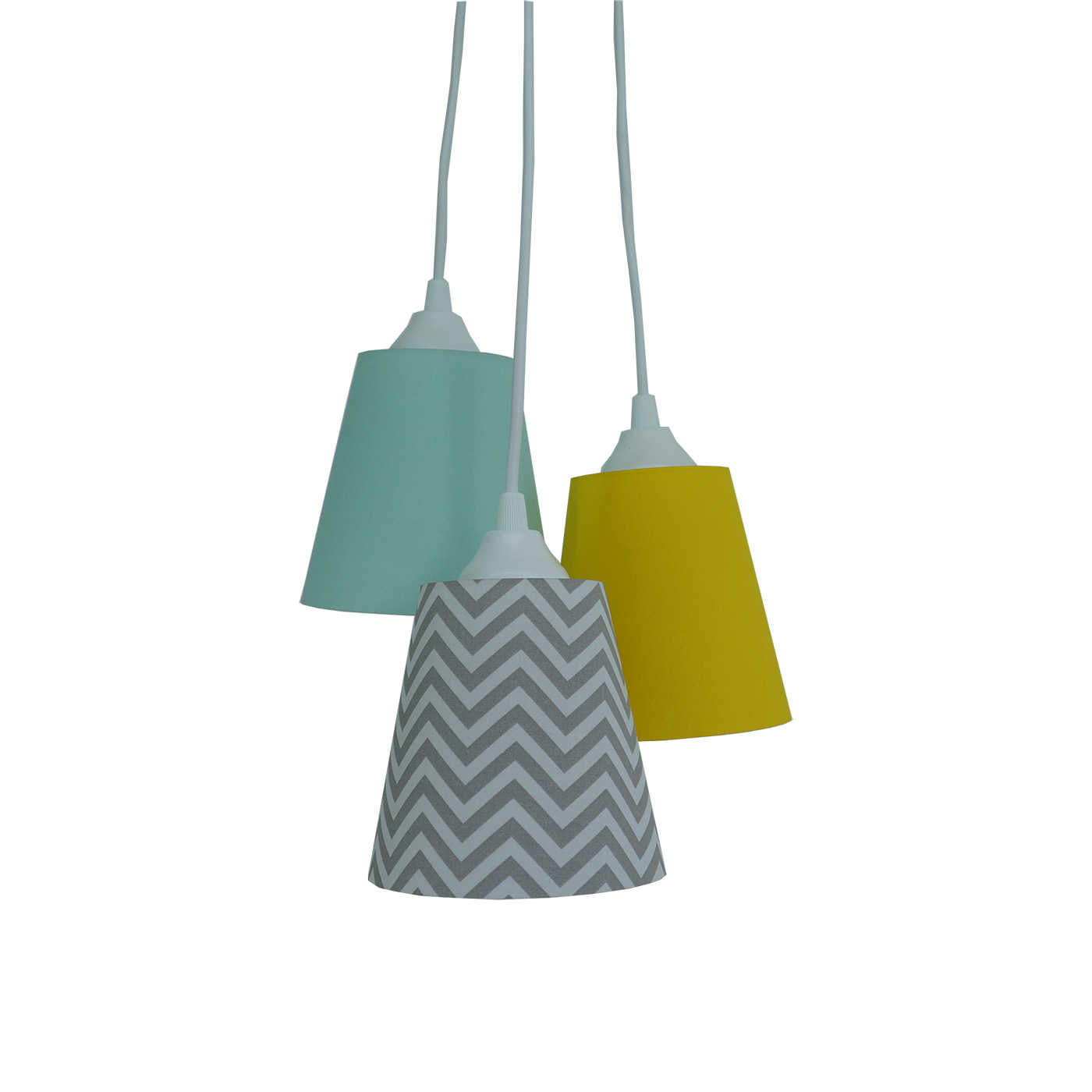 Lustre Pendente Bebê Cacho Chevron Cinza, Verde Água E Amarelo