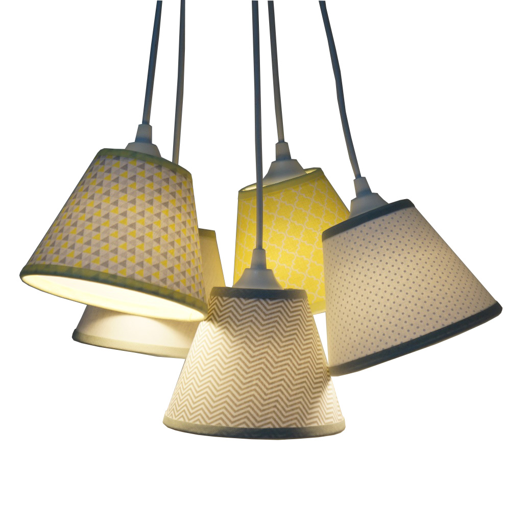 Lustre Pendente Bebê Chevron Cinza e Amarelo