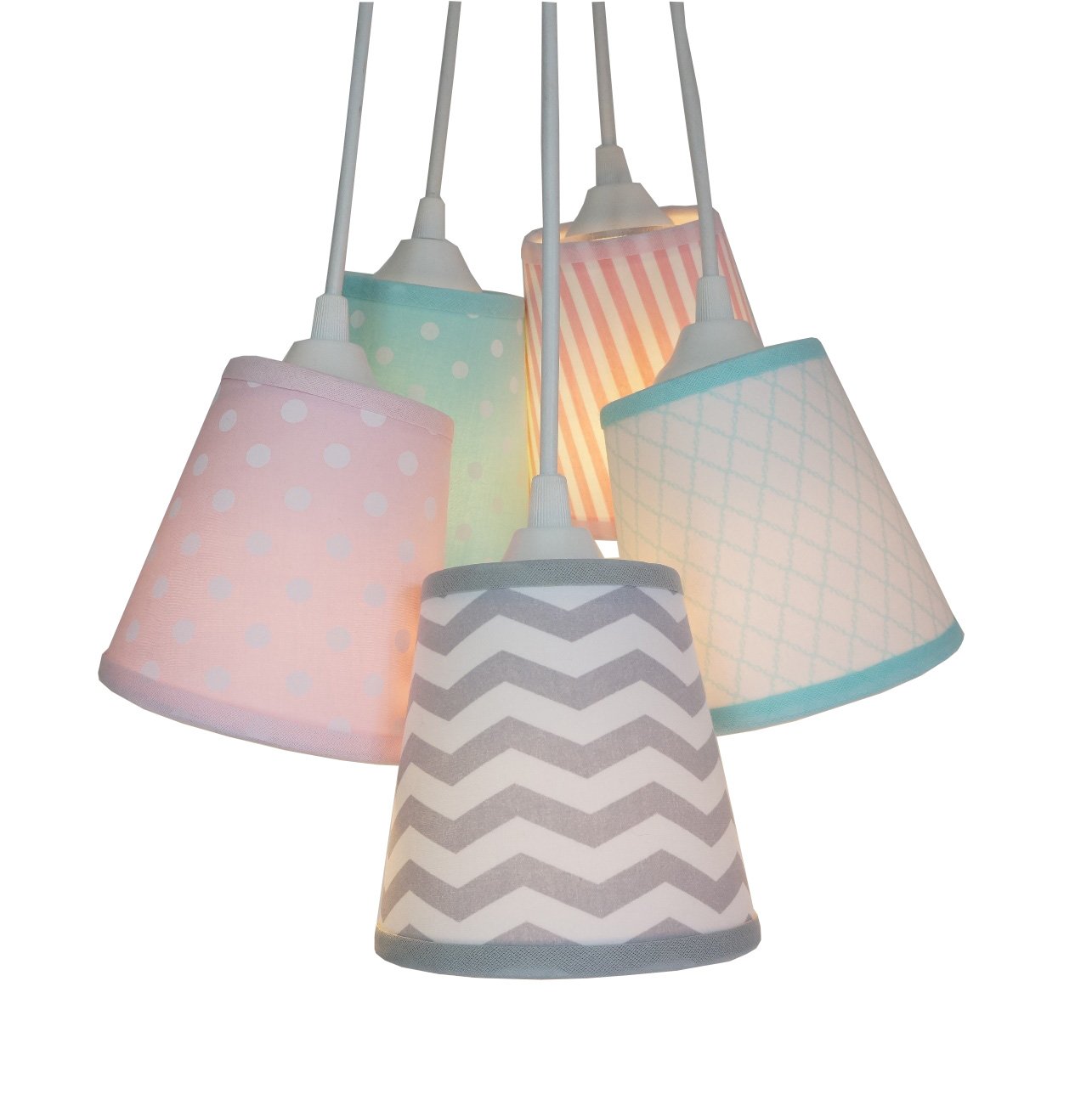Lustre Pendente Bebê Chevron Cinza, Rosa e Verde Água