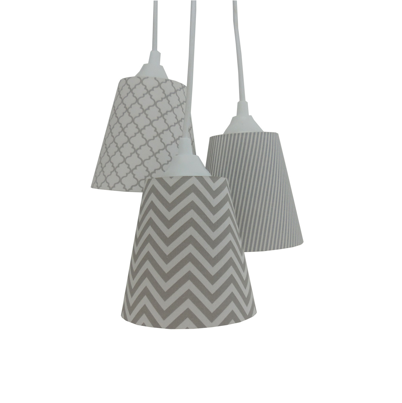 Lustre Pendente Bebê Geométrico Cinza e Branco