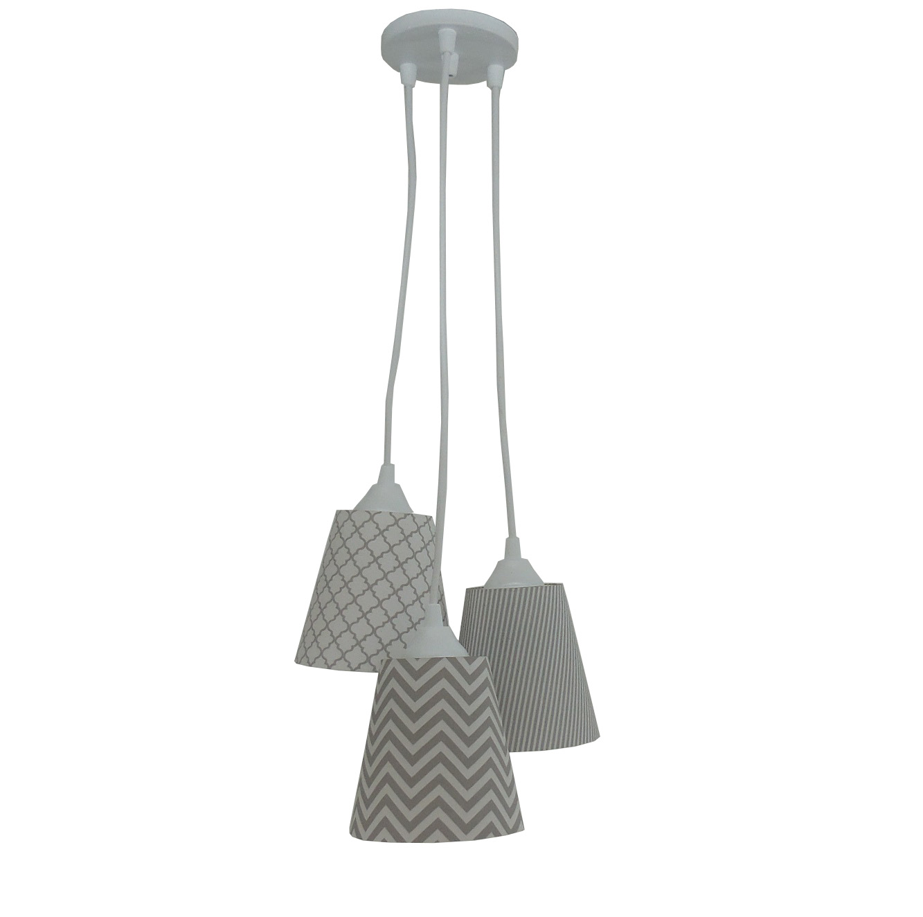 Lustre Pendente Bebê Geométrico Cinza e Branco