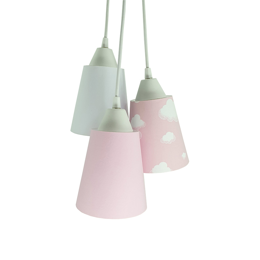 Lustre Pendente Bebê Mix Tecidos Nuvens Tons de Rosa e Branco