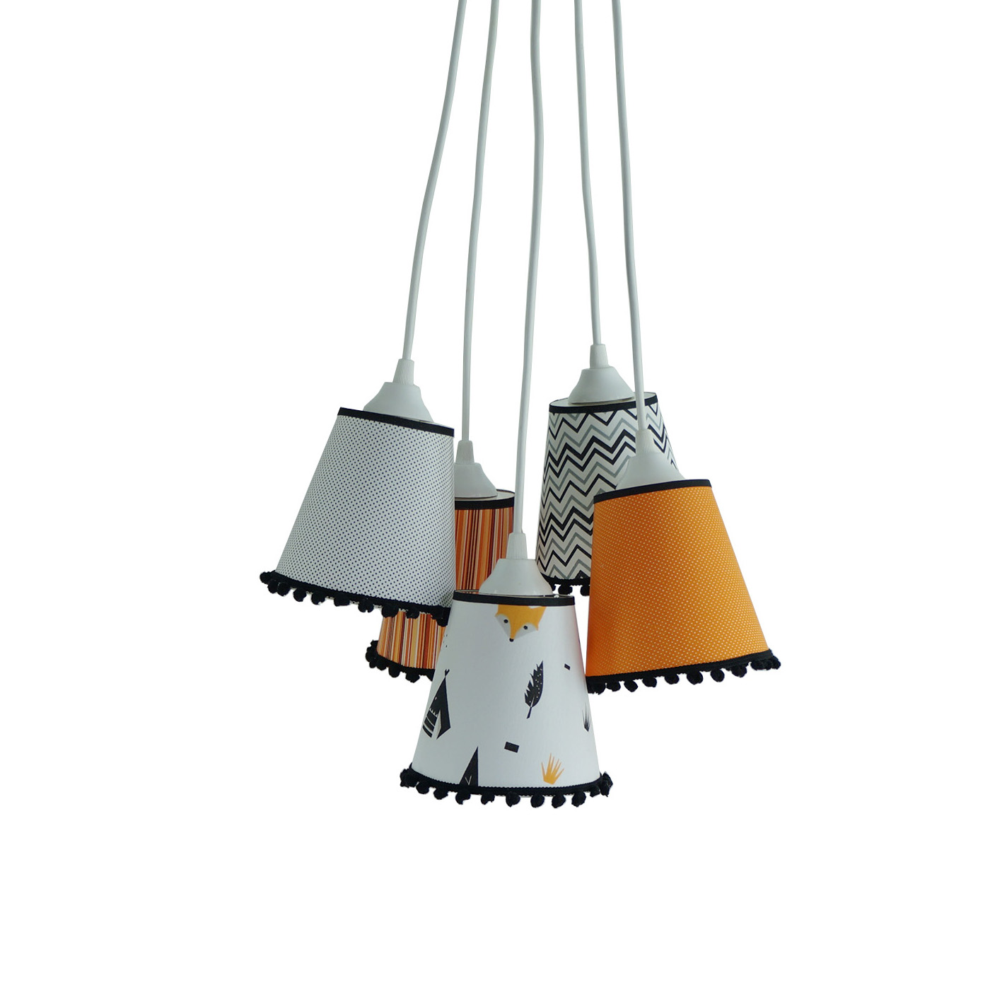 Lustre Pendente Bebê Raposinha Laranja, Preto e Branco