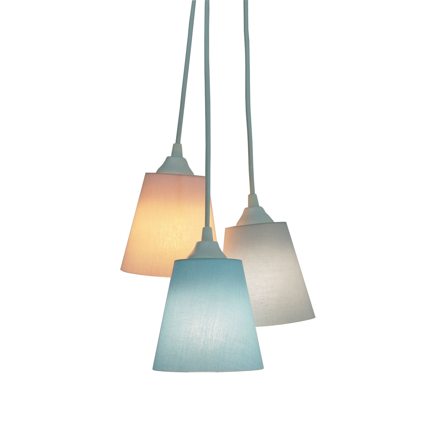 Lustre Pendente Bebê Triplo Azul, Rosa e Cinza