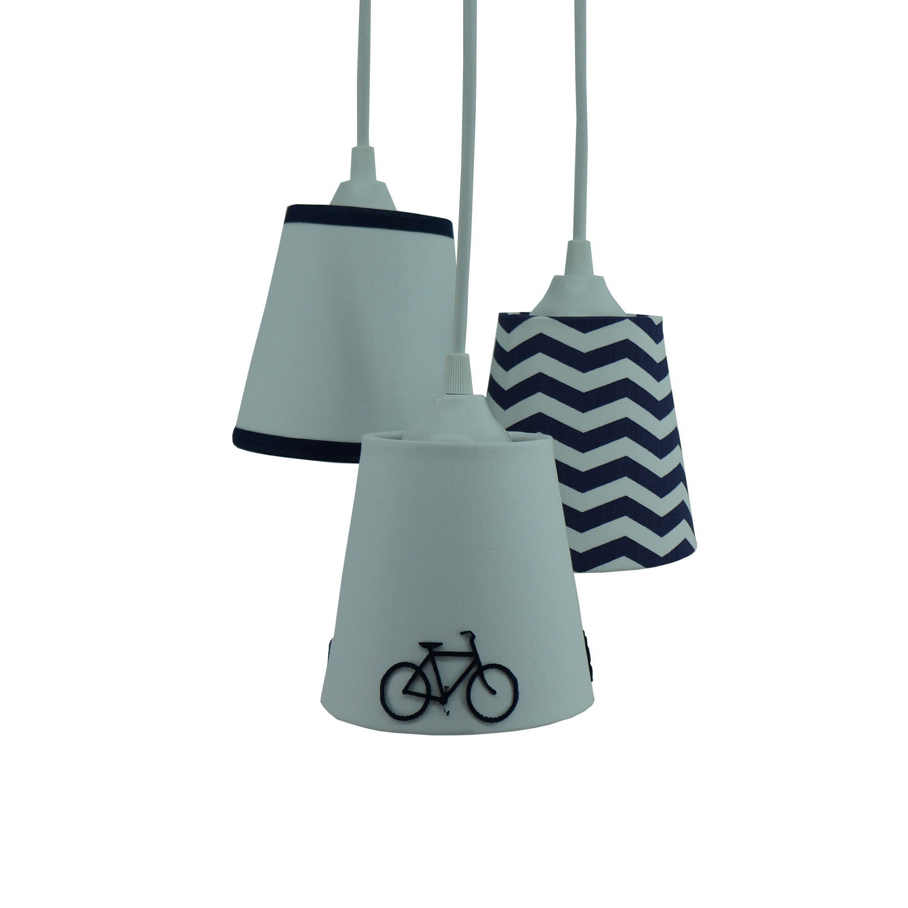 Lustre Pendente Bicicleta Chevron Azul Marinho e Branco