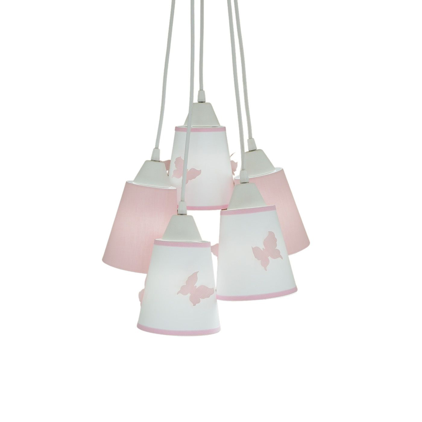 Lustre Pendente Borboletas Rosa e Branco Bivolt