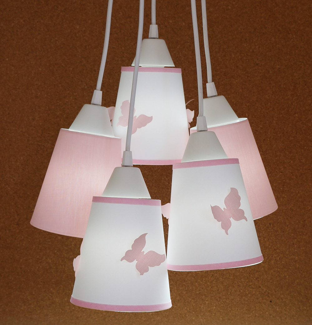 Lustre Pendente Borboletas Rosa e Branco Bivolt