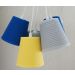 Lustre Pendente Cacho 5 Cúpulas Amarelo, Azul Bic e Cinza