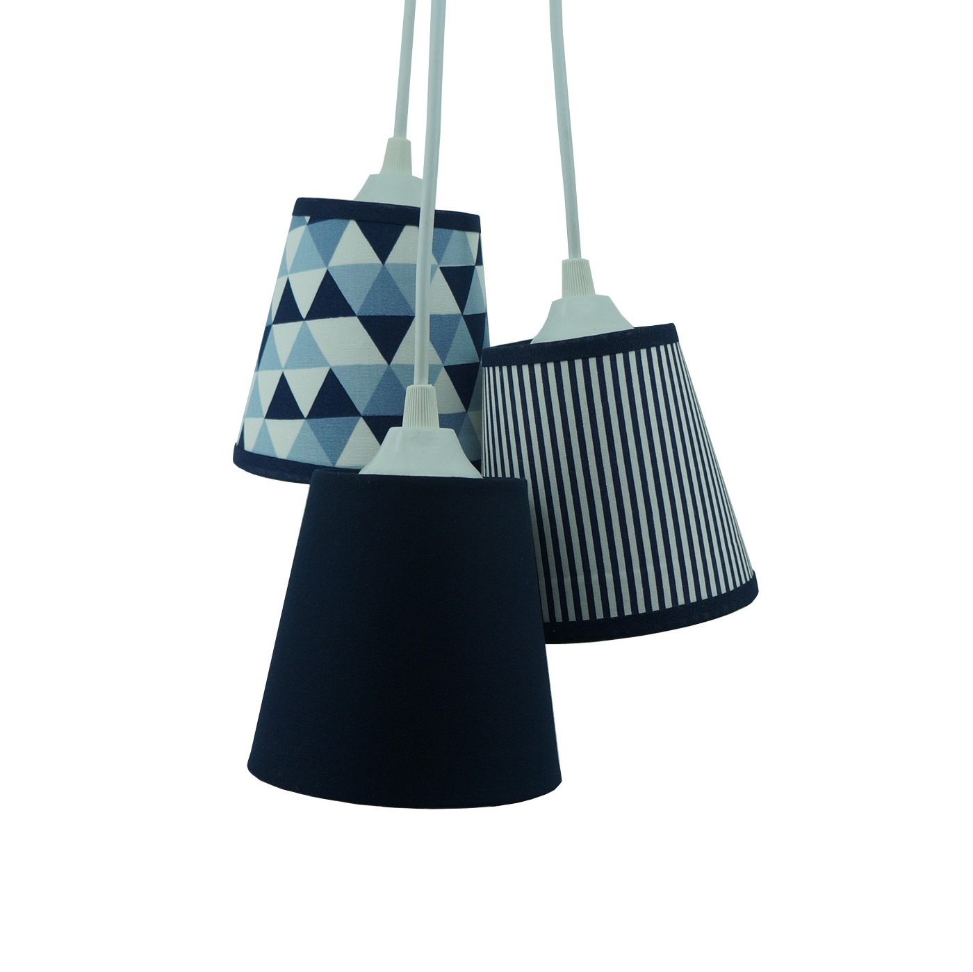 Lustre Pendente Cacho Bebê Geométrico Azul Marinho e Branco