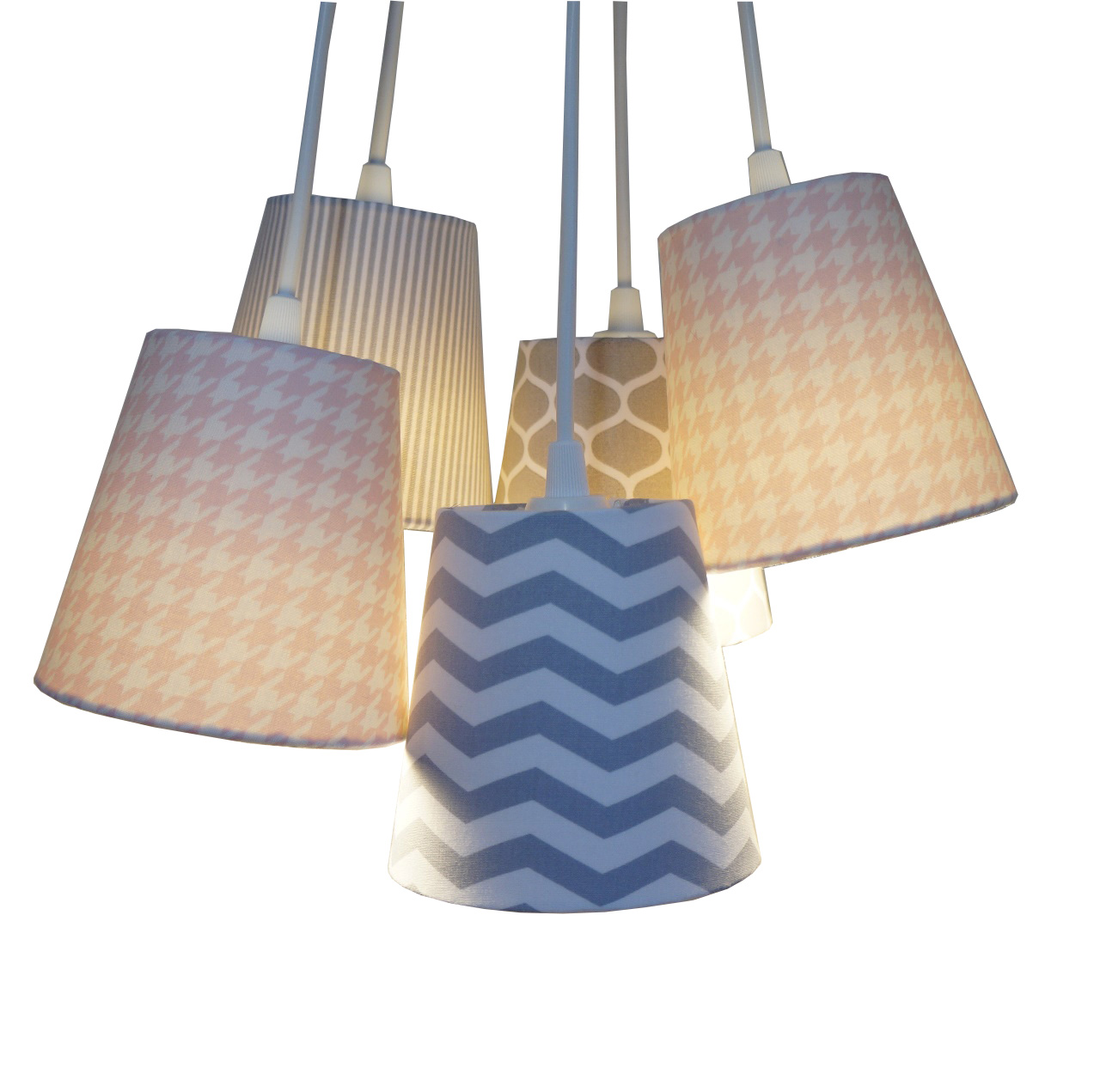 Lustre Pendente Cacho Bebê Pied Poule Rosa e Cinza