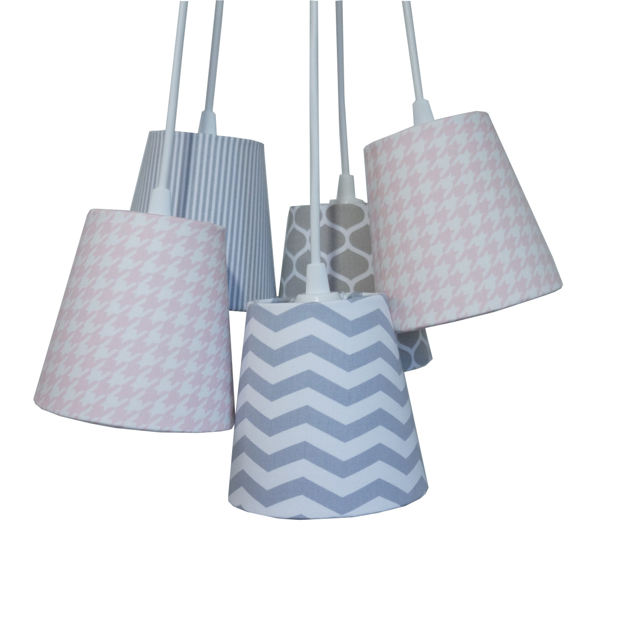 Lustre Pendente Cacho Bebê Pied Poule Rosa e Cinza