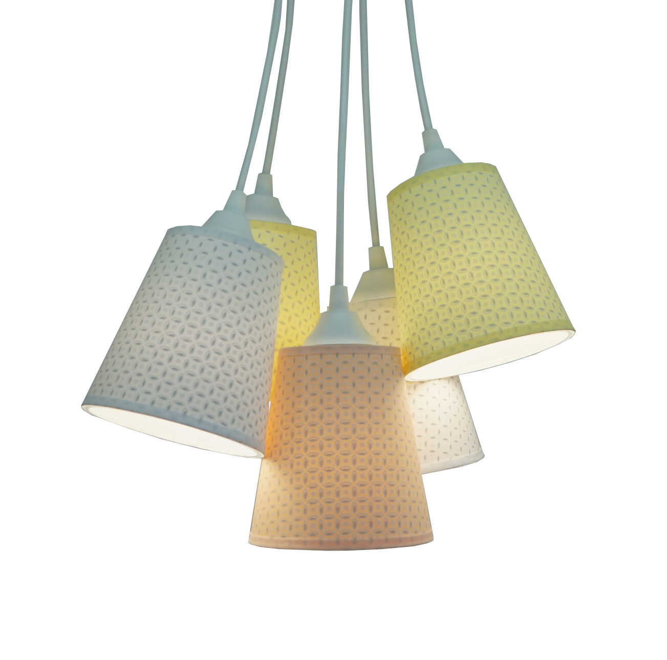 Lustre Pendente Cacho Candy Arabescos Amarelo, Branco e Salmão