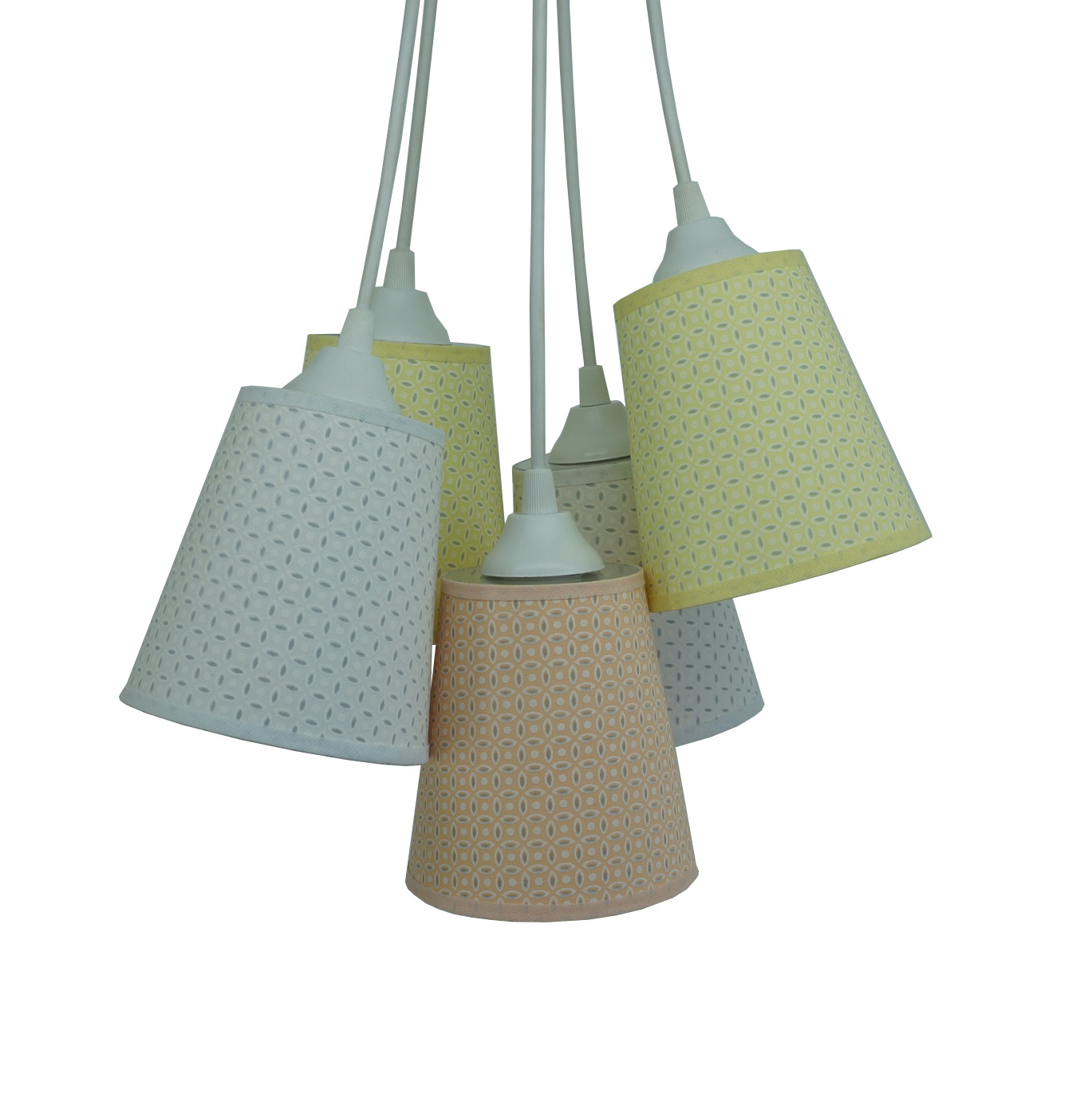 Lustre Pendente Cacho Candy Arabescos Amarelo, Branco e Salmão