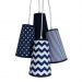 Lustre Pendente Cacho Chevron Azul Marinho e Branco