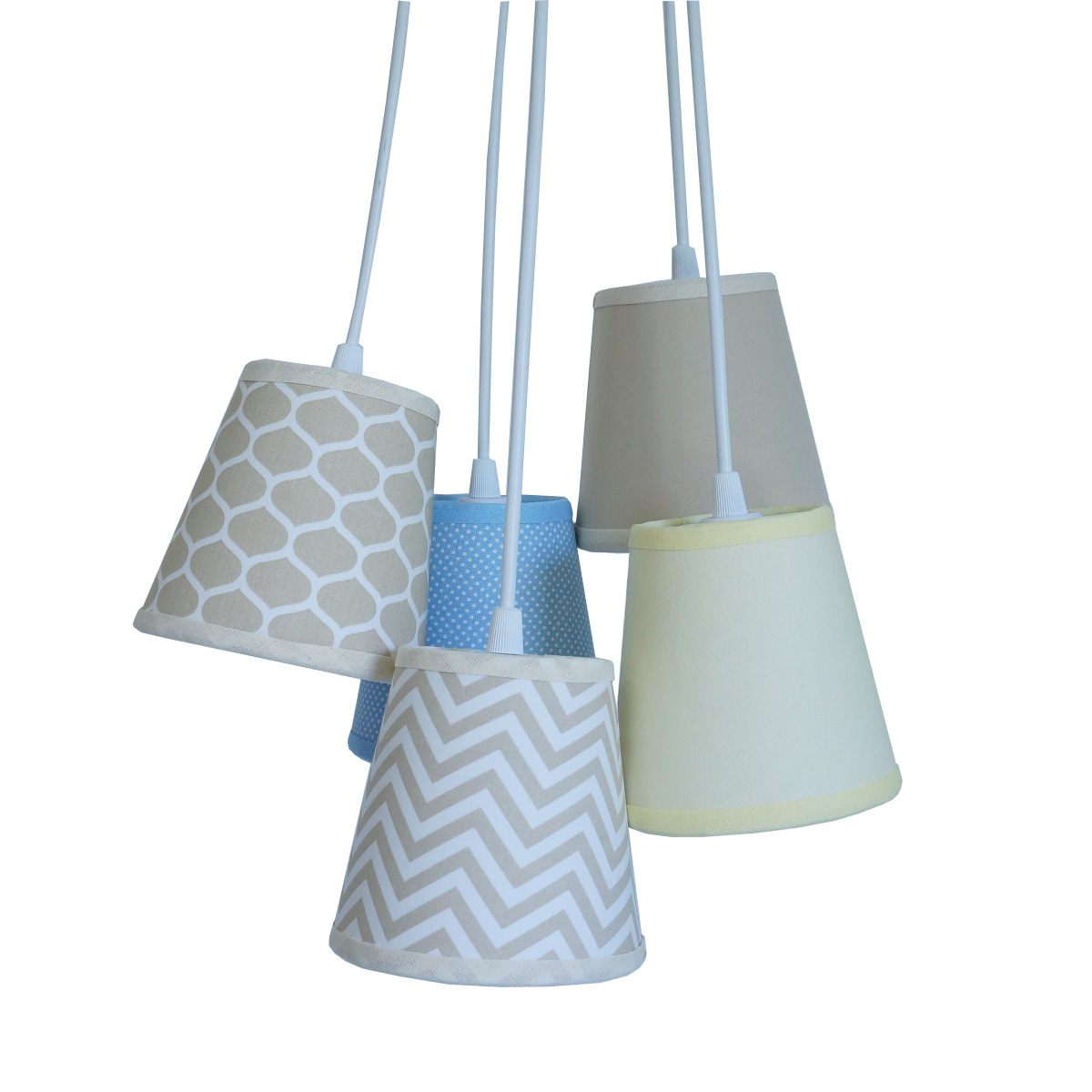 Lustre Pendente Cacho Chevron Bege, Azul e Amarelo