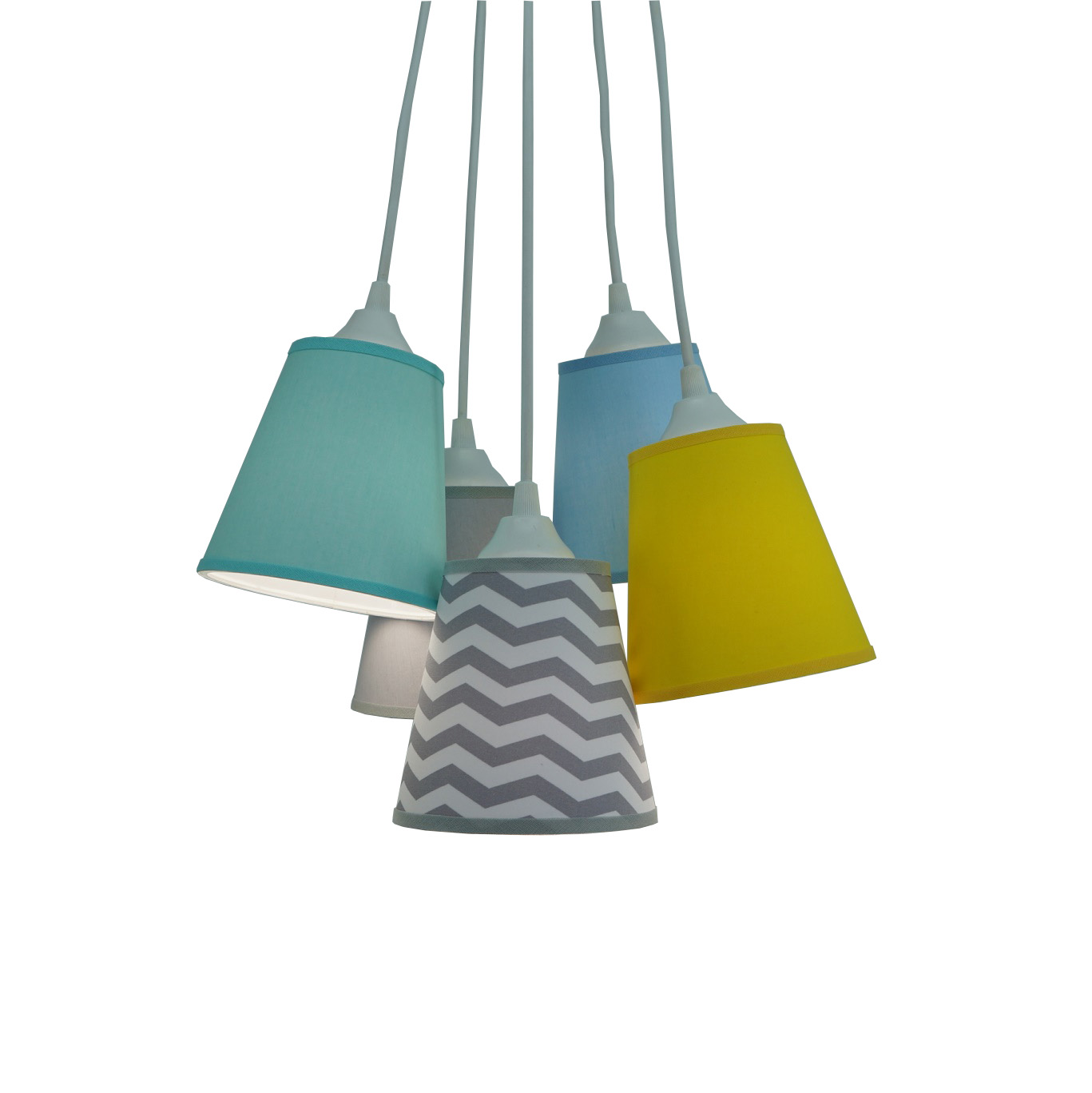 Lustre Pendente Cacho Chevron Cinza, Amarelo, Verde e Azul
