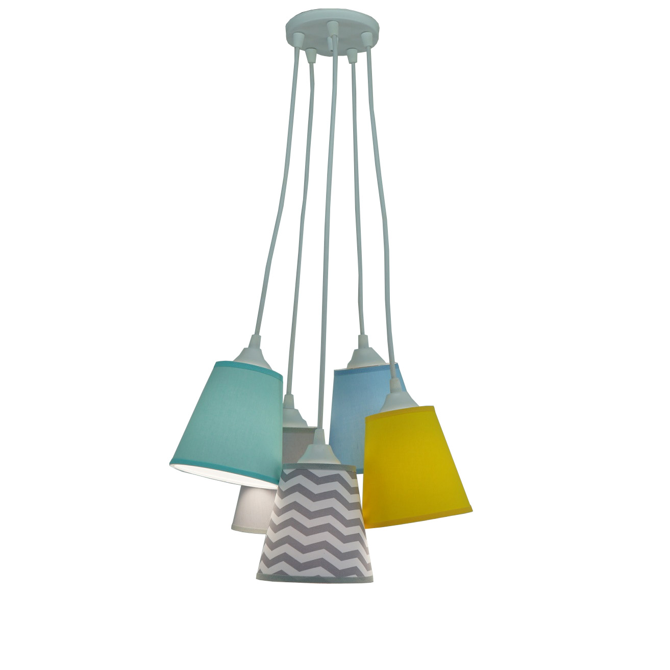 Lustre Pendente Cacho Chevron Cinza, Amarelo, Verde e Azul