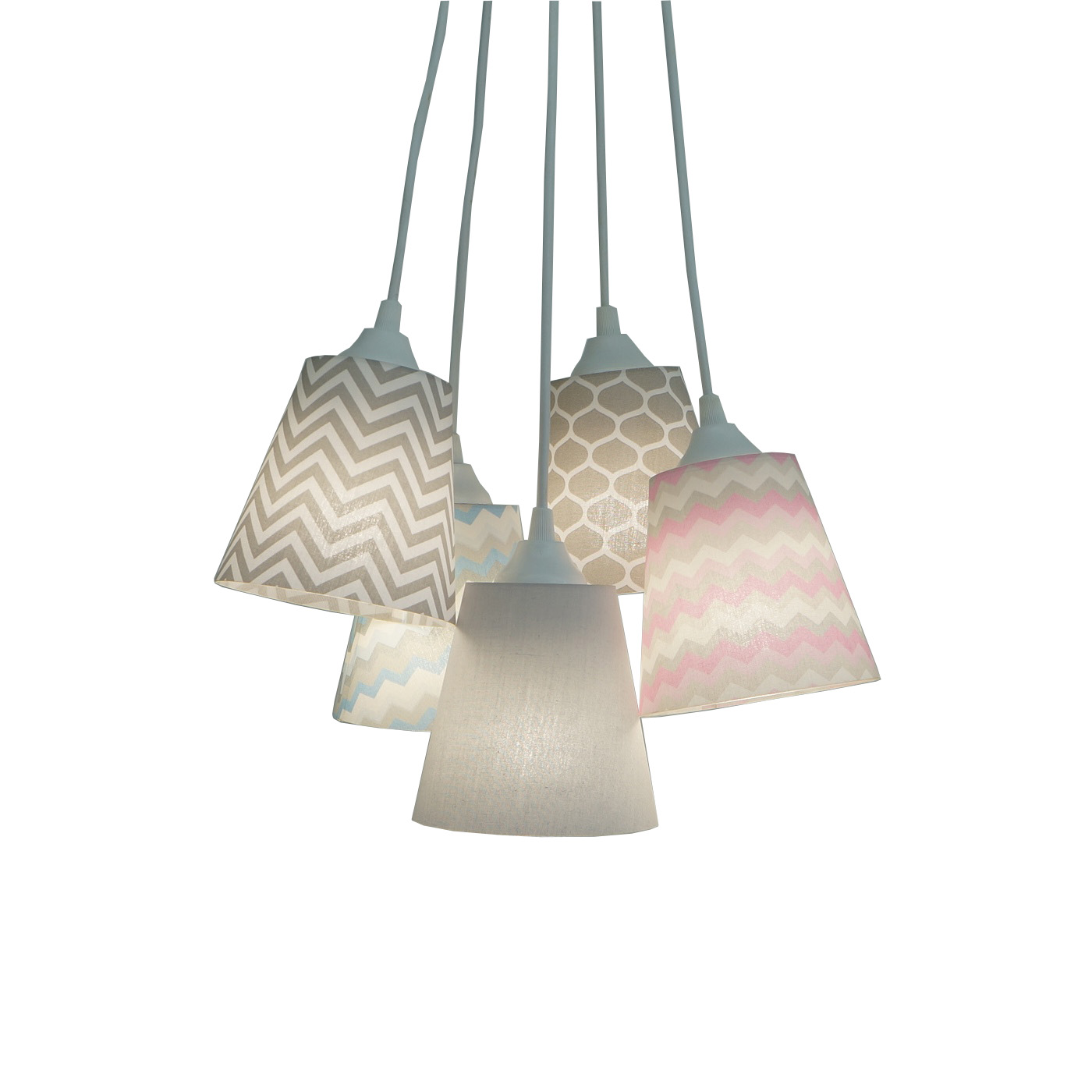 Lustre Pendente Cacho Chevron Rosa e Chevron Azul