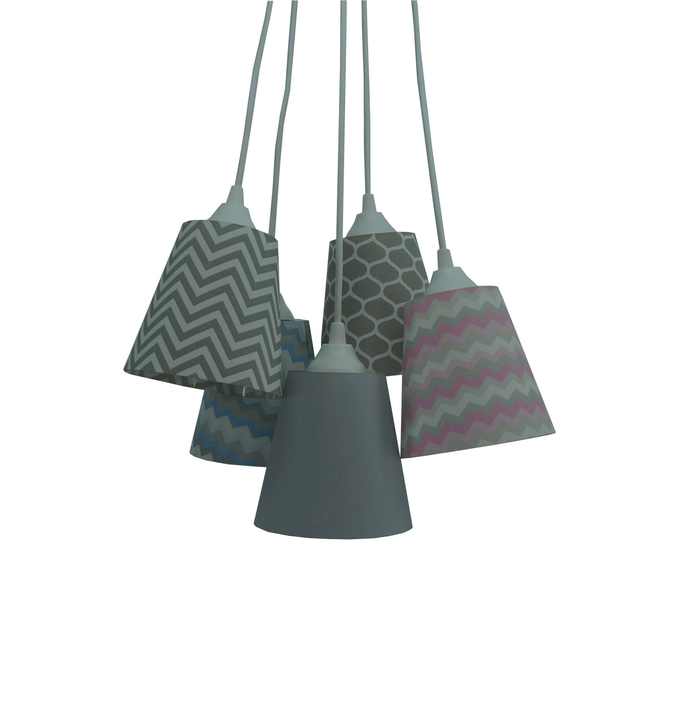 Lustre Pendente Cacho Chevron Rosa e Chevron Azul