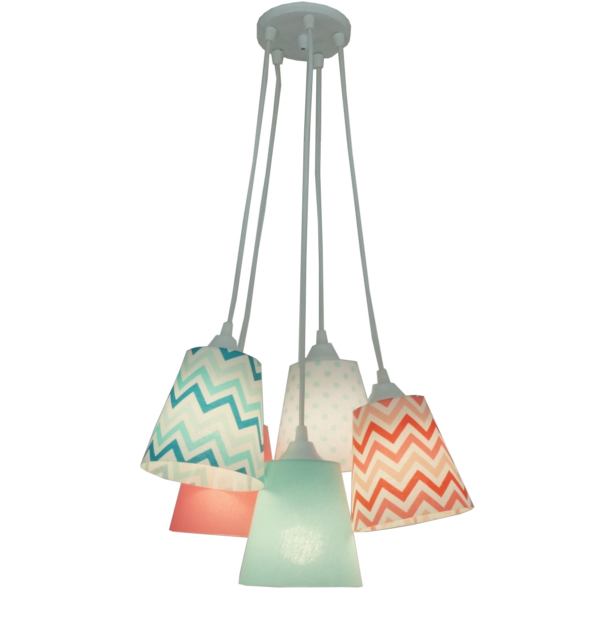 Lustre Pendente Cacho Chevron Verde e Coral