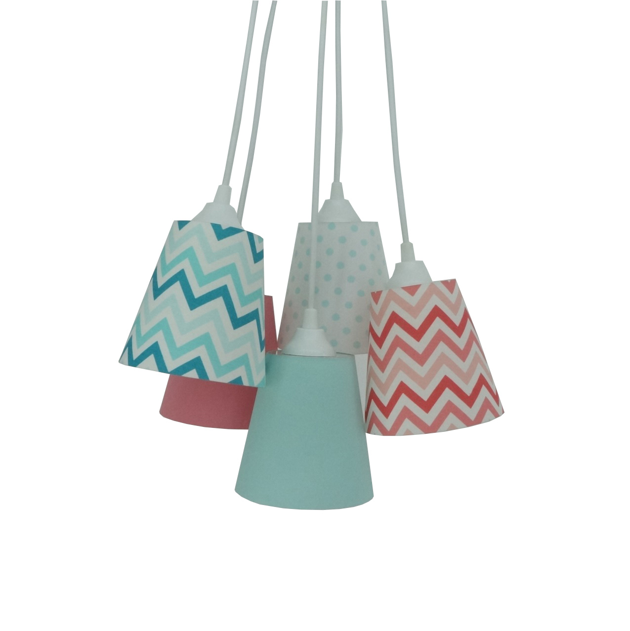 Lustre Pendente Cacho Chevron Verde e Coral