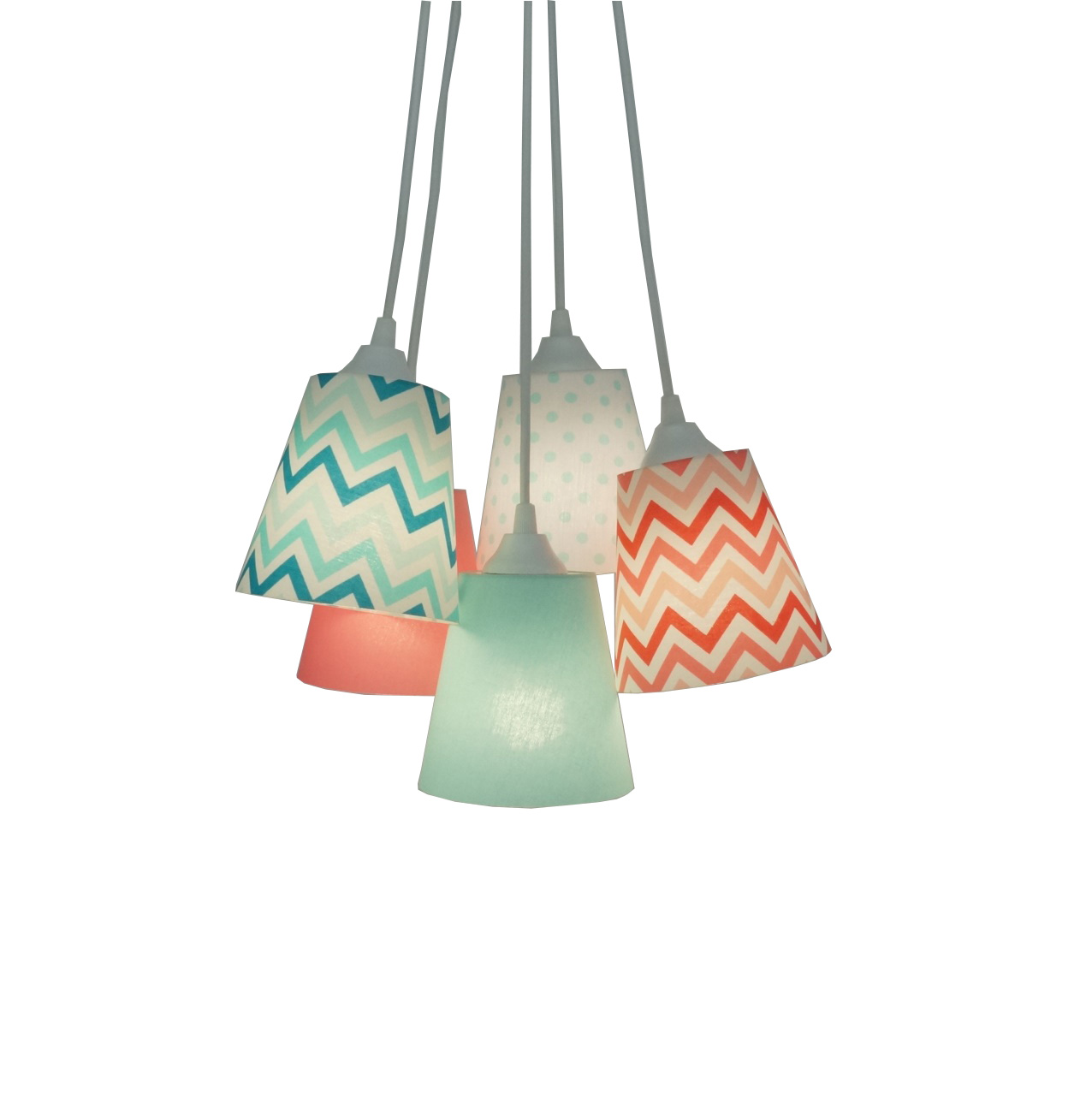 Lustre Pendente Cacho Chevron Verde e Coral