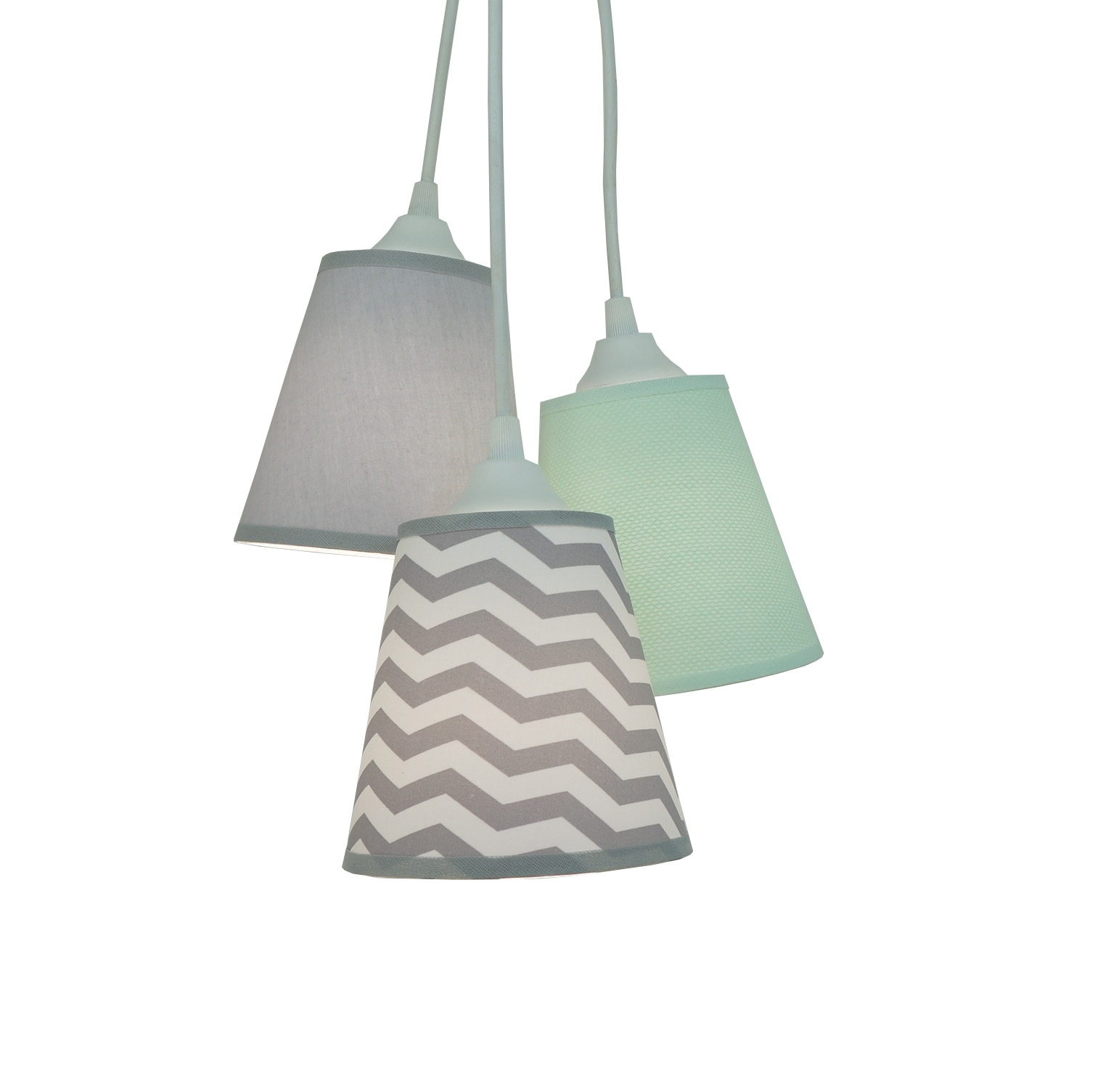 Lustre Pendente Cacho Chevron e Piquet Verde Água