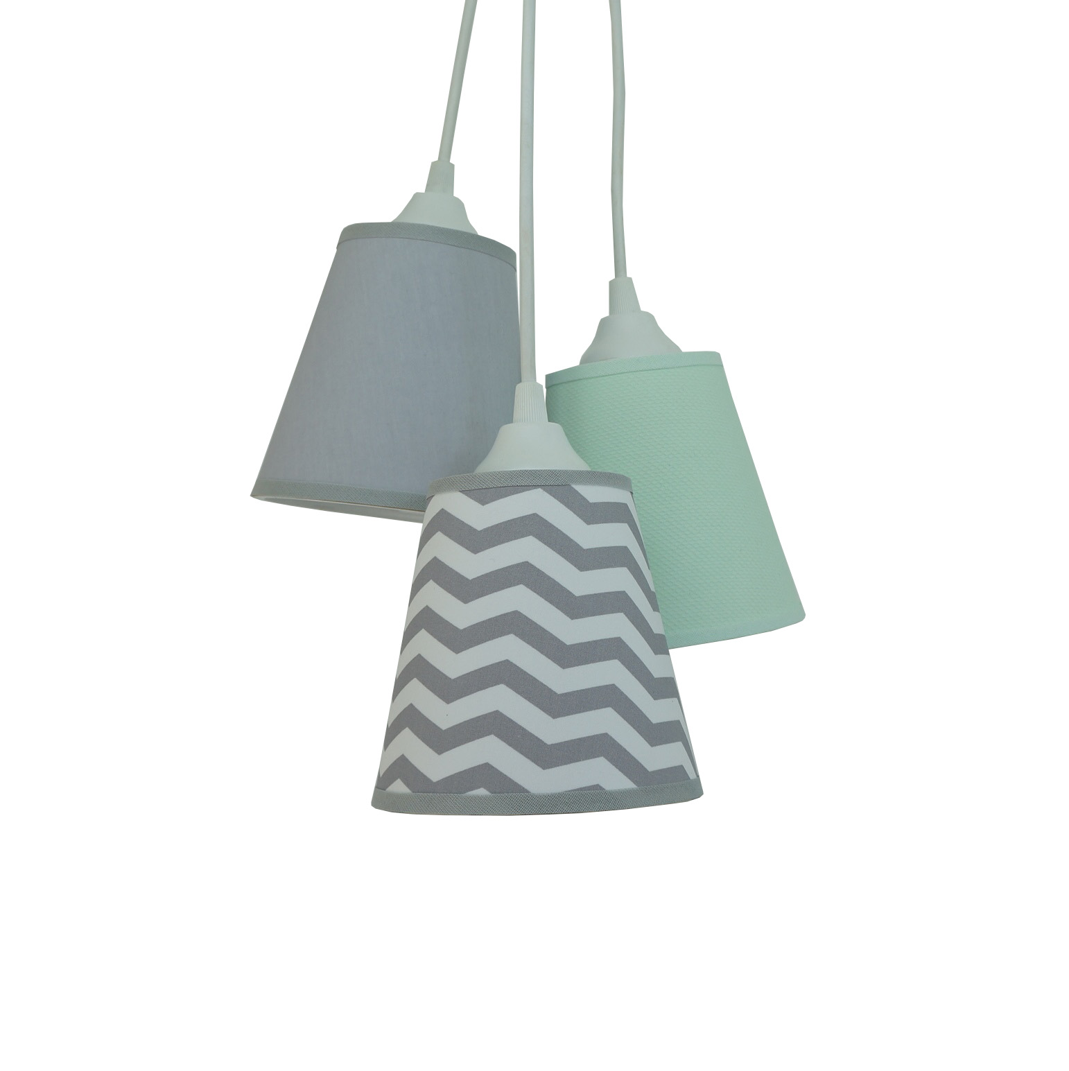 Lustre Pendente Cacho Chevron e Piquet Verde Água