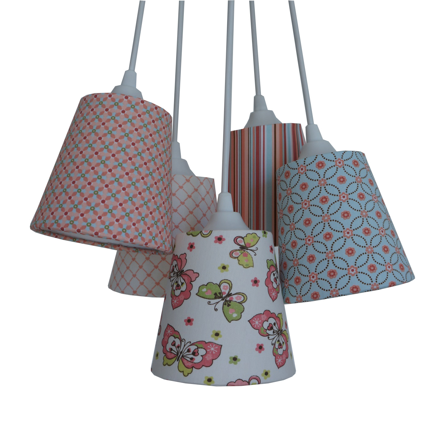 Lustre Pendente Cacho Estampado Borboletas Rose e Azul