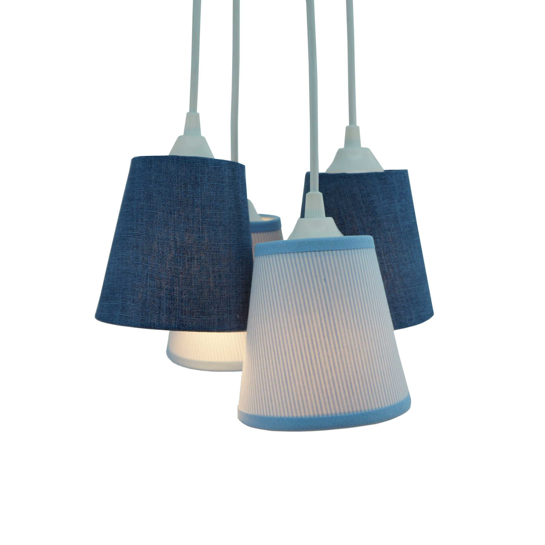 Lustre Pendente Cacho Menino 4 Cúpulas Jeans e Azul Bebê