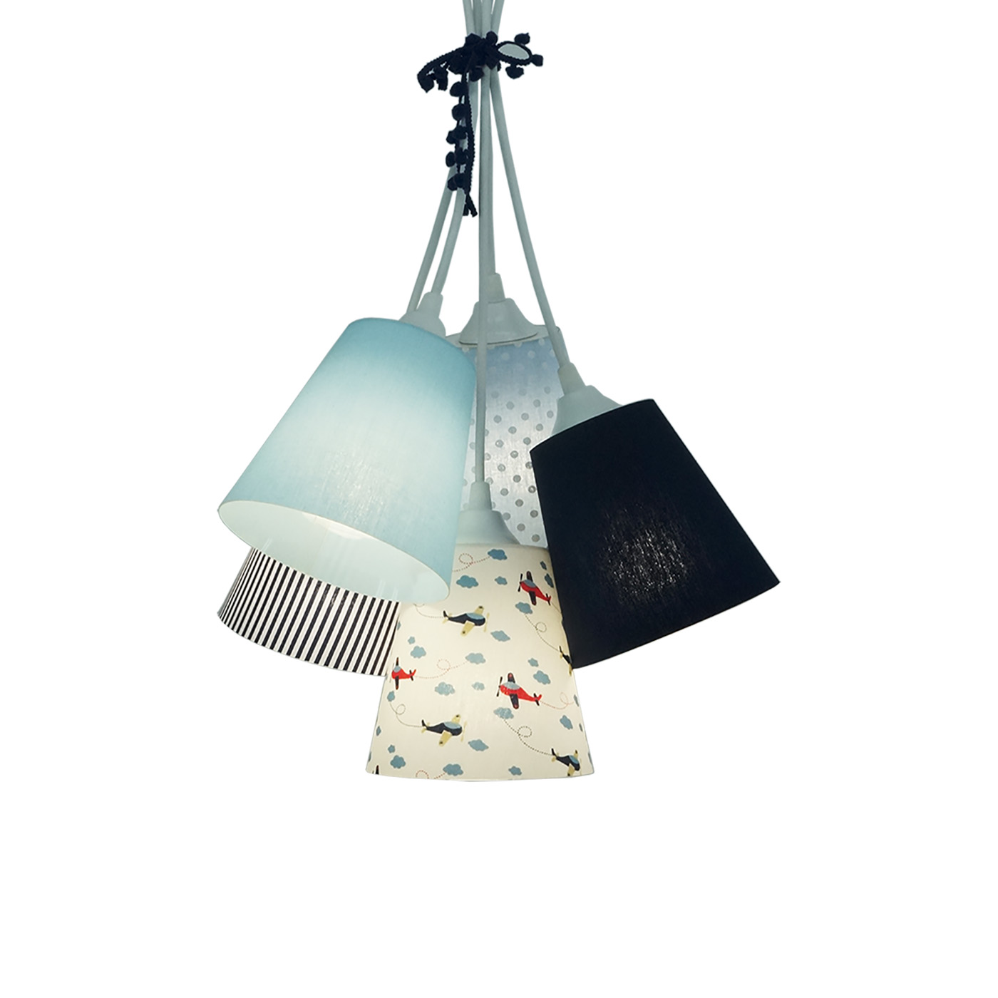 Lustre Pendente Cacho Menino Avião Tons de Azul e Branco