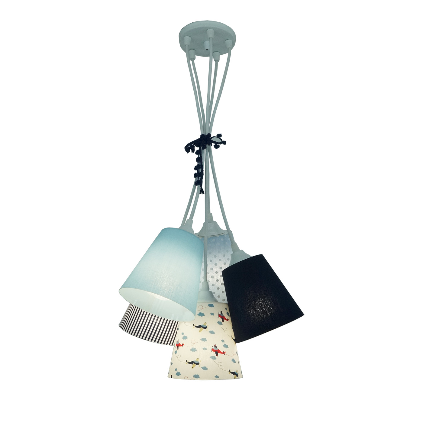 Lustre Pendente Cacho Menino Avião Tons de Azul e Branco