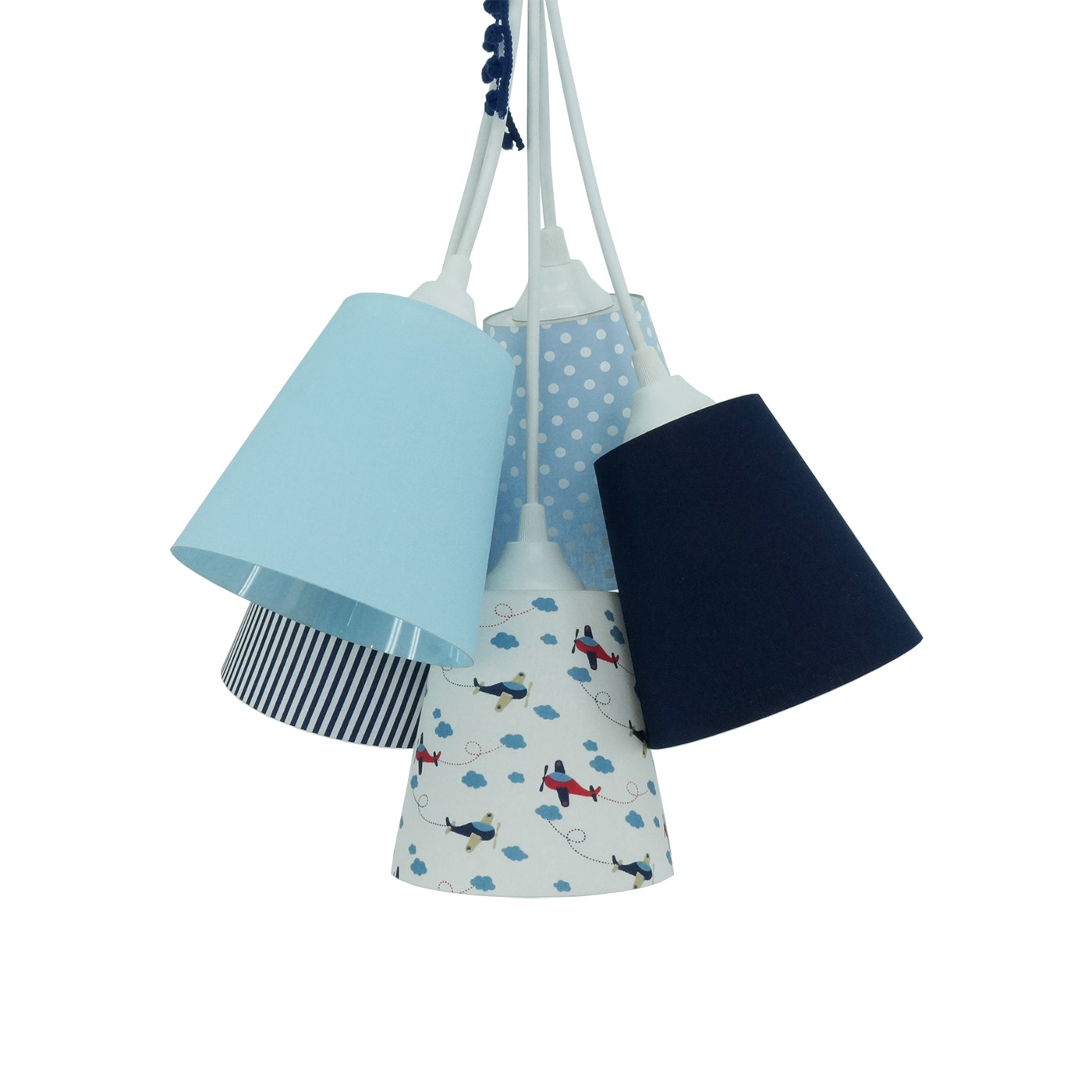 Lustre Pendente Cacho Menino Avião Tons de Azul e Branco
