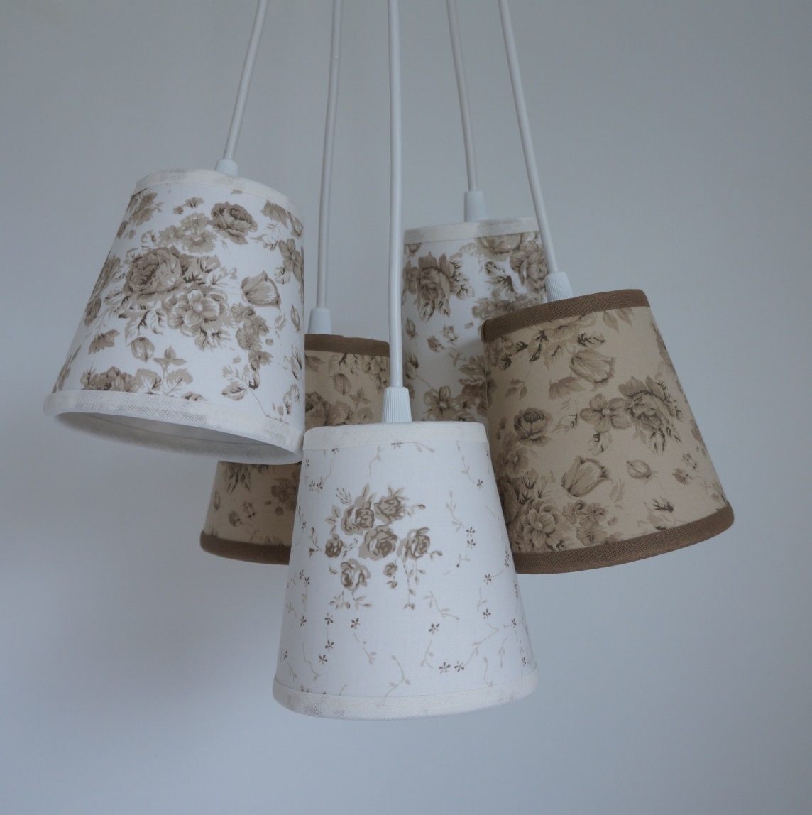 Lustre Pendente Cacho Mix Floral Bege e Marrom