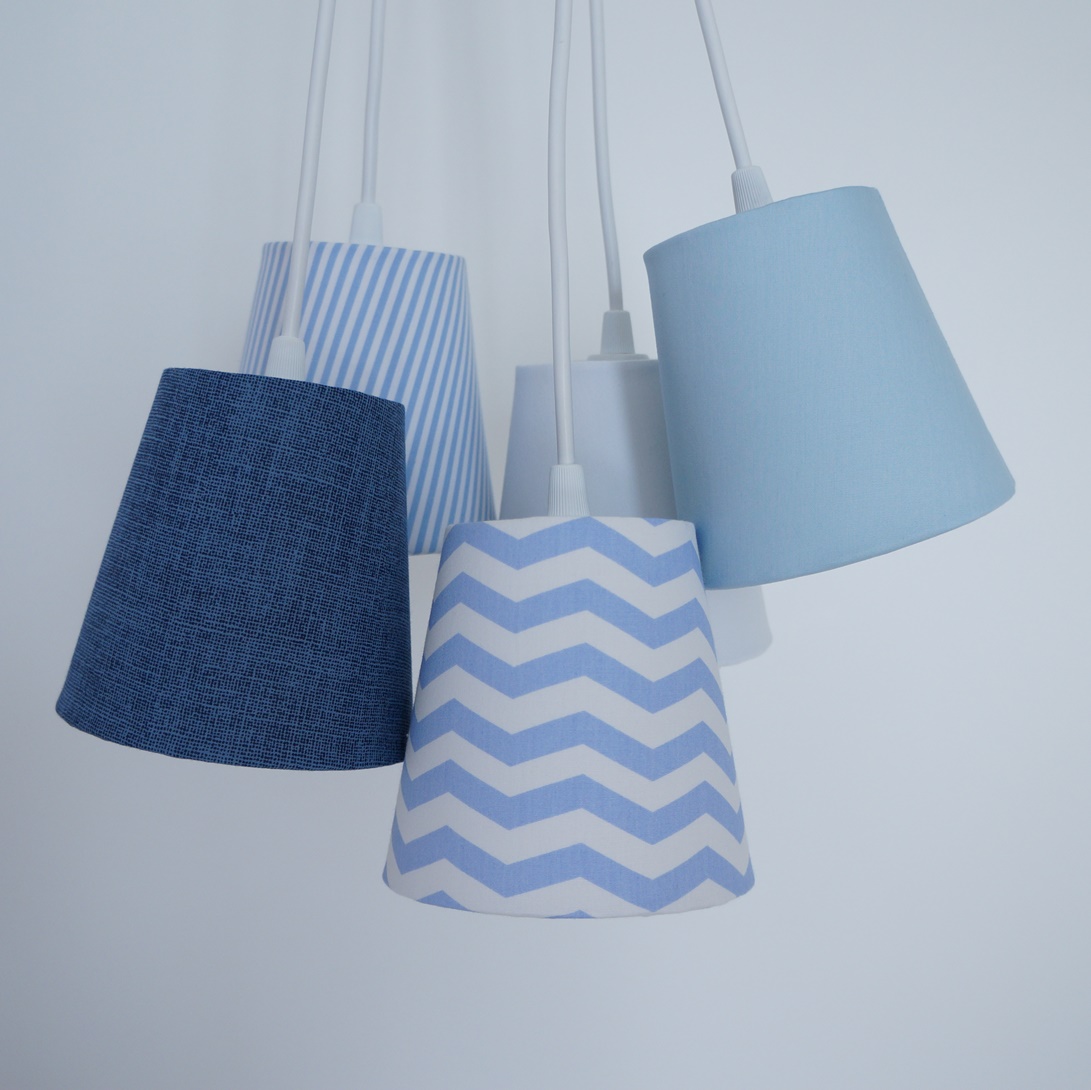 Lustre Pendente Cacho Mix Jeans e Chevron Azul