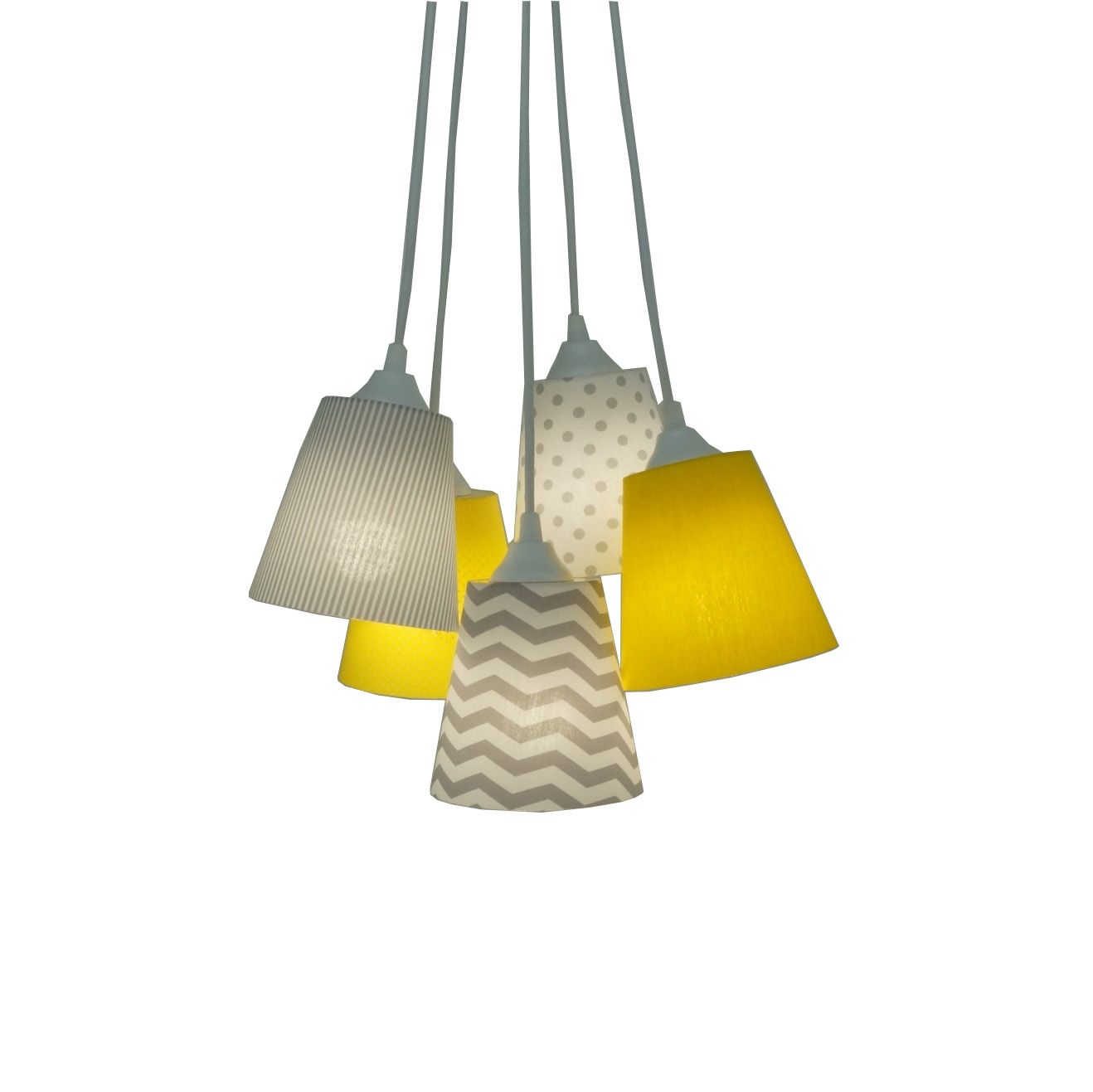 Lustre Pendente Cacho Quarto Bebê Chevron Cinza e Amarelo
