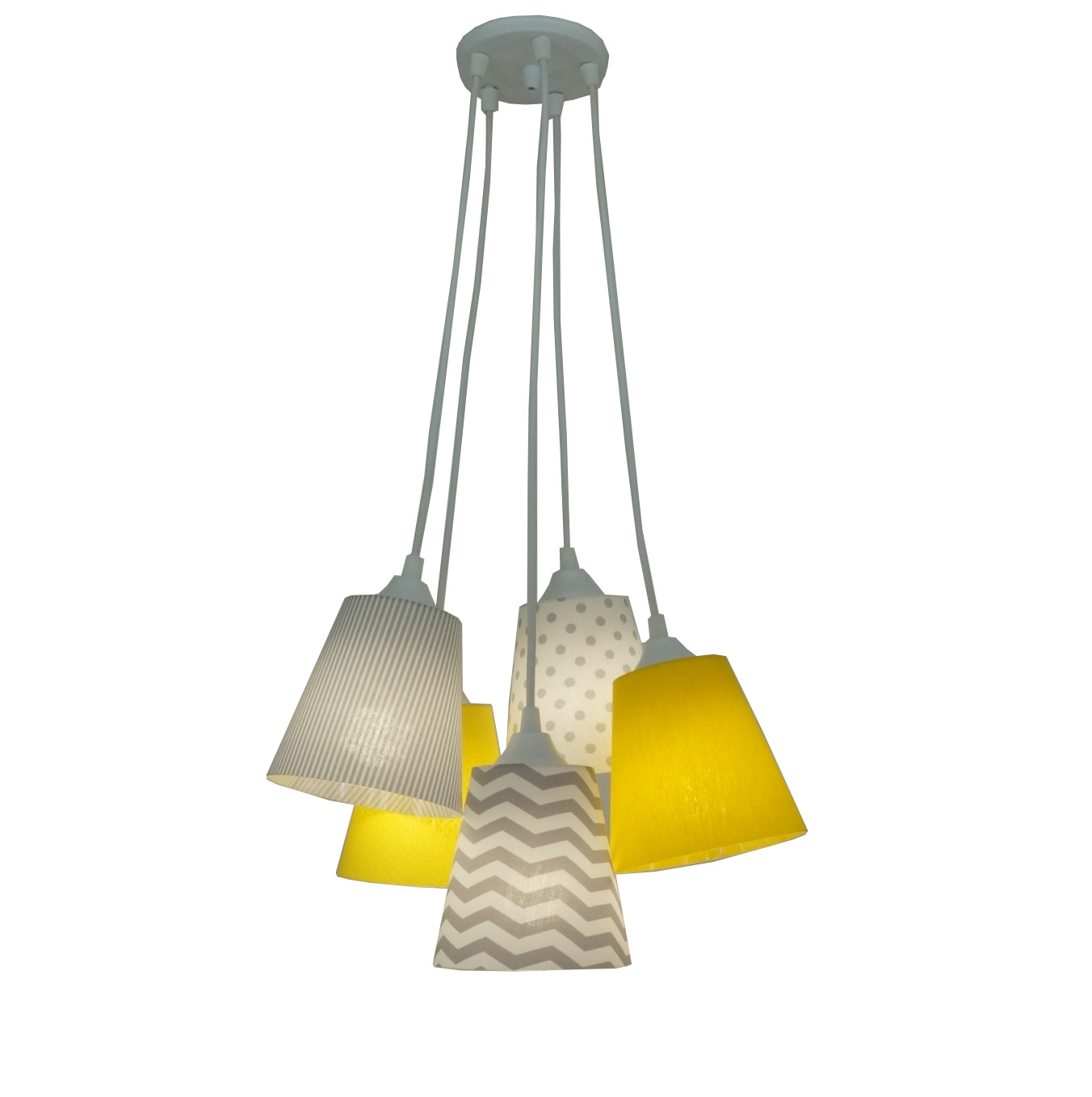 Lustre Pendente Cacho Quarto Bebê Chevron Cinza e Amarelo