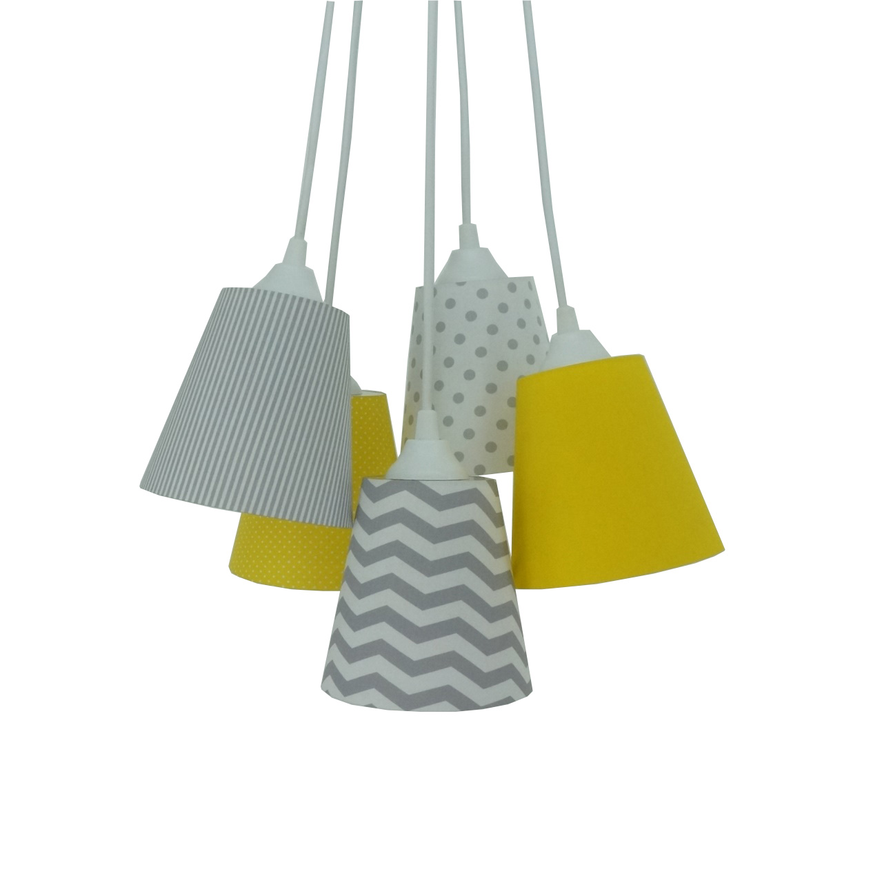 Lustre Pendente Cacho Quarto Bebê Chevron Cinza e Amarelo