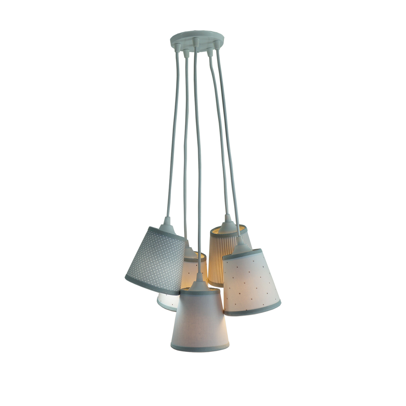Lustre Pendente Cacho Quarto Bebê Cinza e Branco