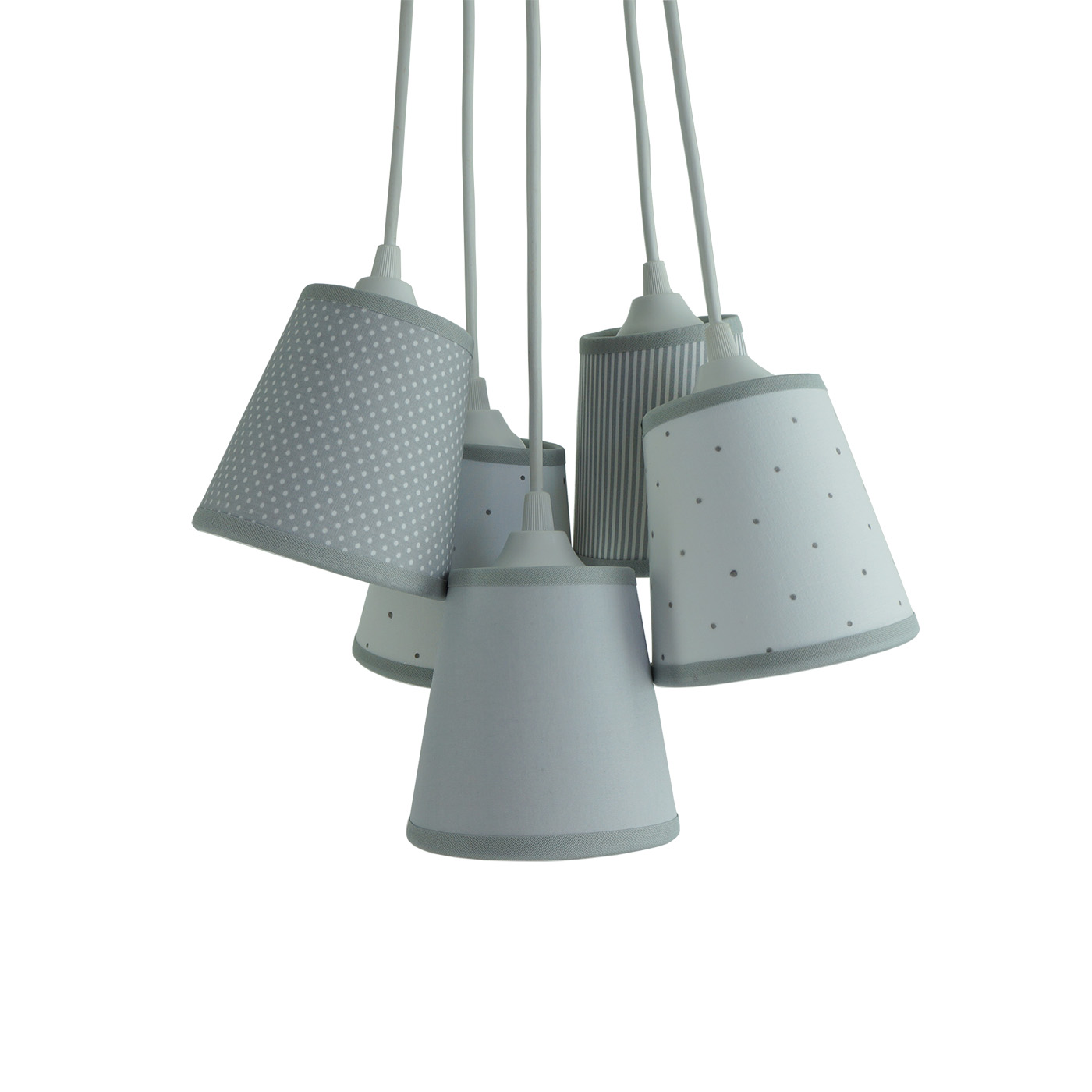 Lustre Pendente Cacho Quarto Bebê Cinza e Branco