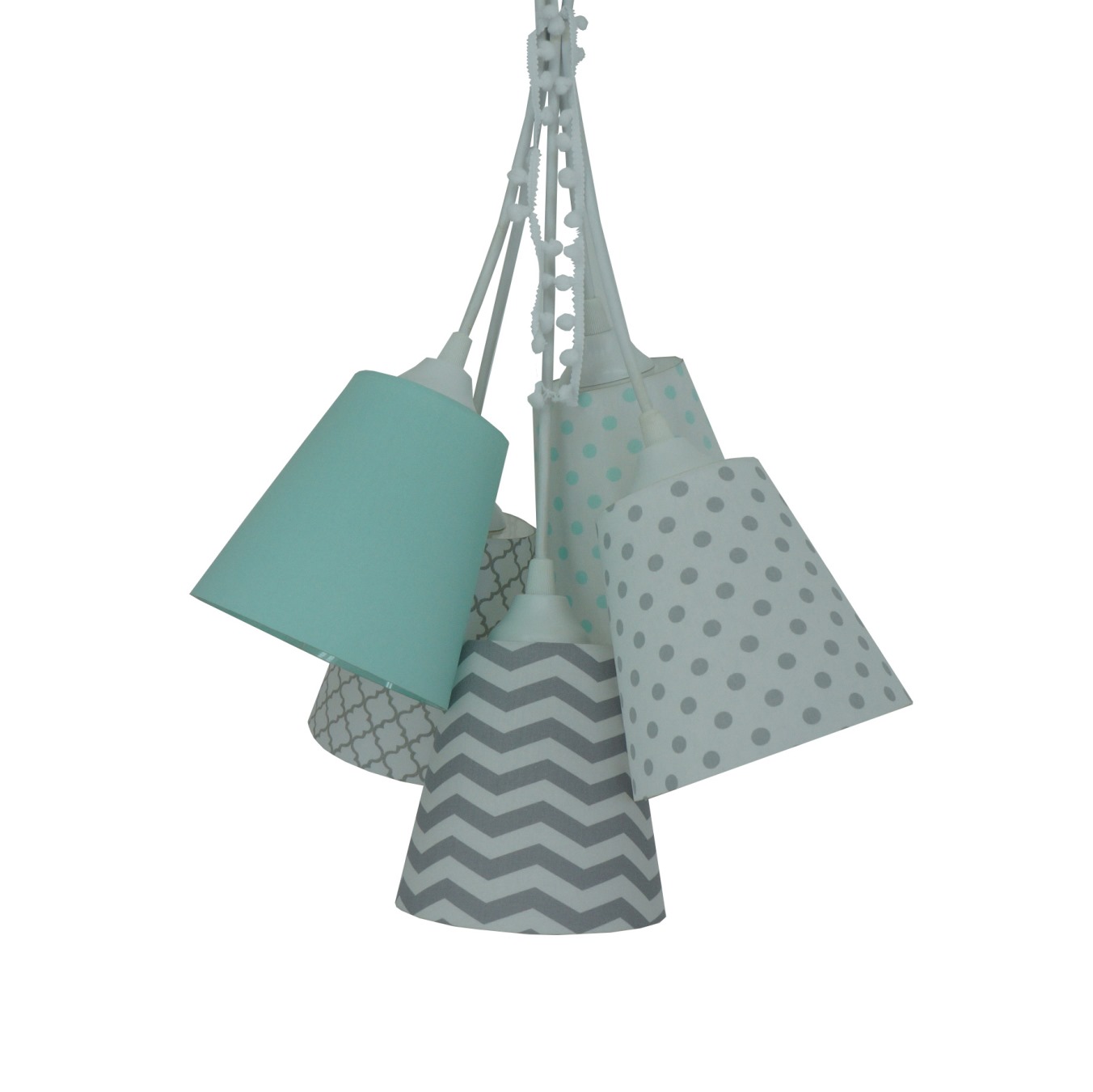Lustre Pendente Cacho Quarto Bebê Cinza, Branco e Verde Água