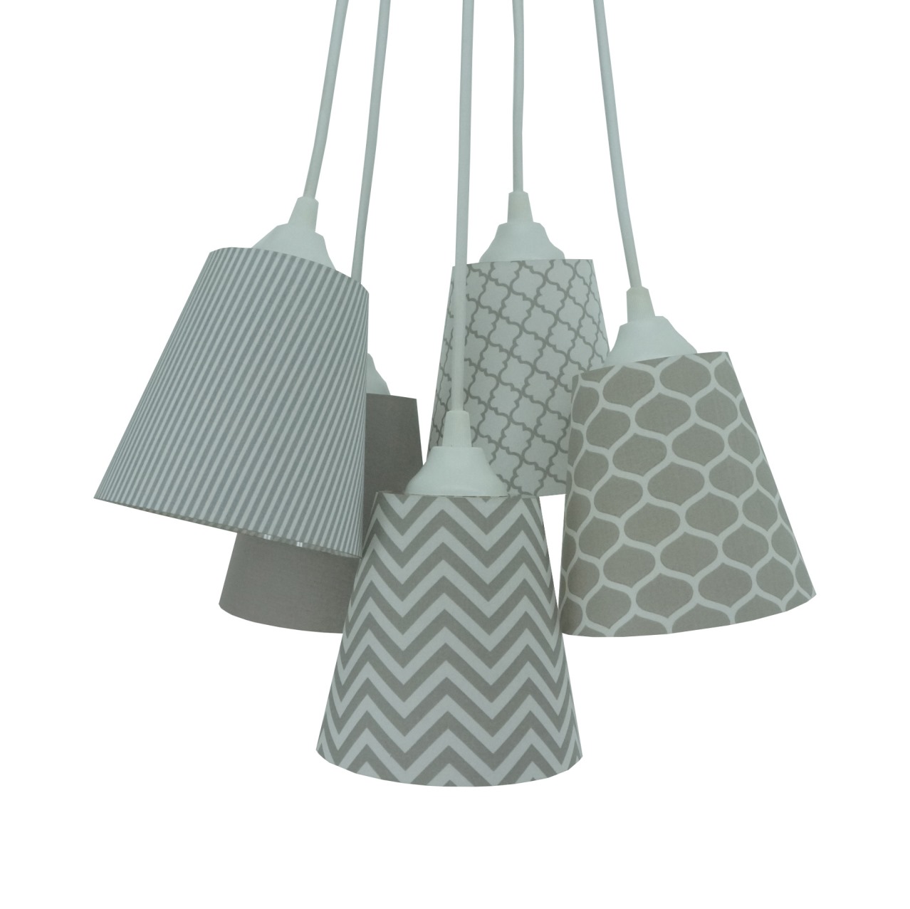Lustre Pendente Cacho Quarto Bebê Geométrico Cinza e Branco